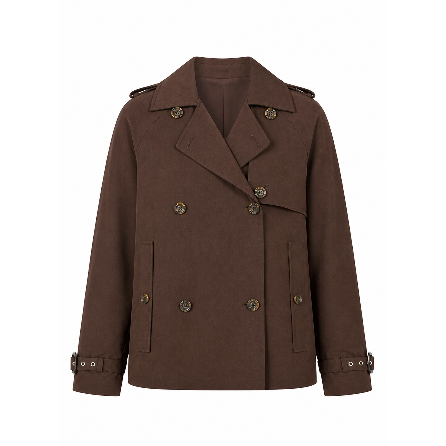 Yumi Brown Cropped Trench Coat With Check Lining | Yumi | Wolf