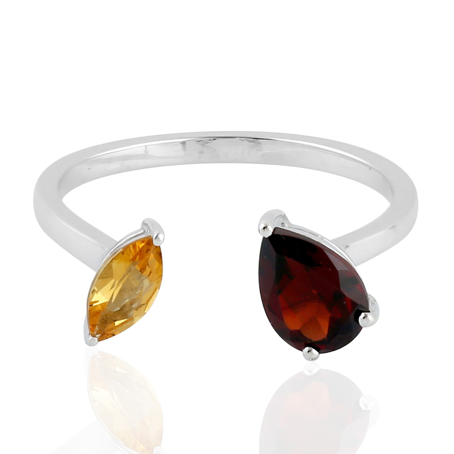 Women’s White / Red / Yellow Pear Cut Red Garnet & Marquise Cut Citrine In 925 Sterling Silver Bypass Ring Artisan