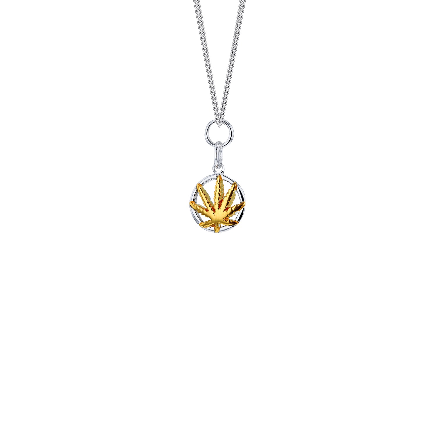 True Rocks Men's Sterling Silver & 18kt Gold Plated 2 Tone Happy Leaf Mini Pendant On Silver Chain In Silver