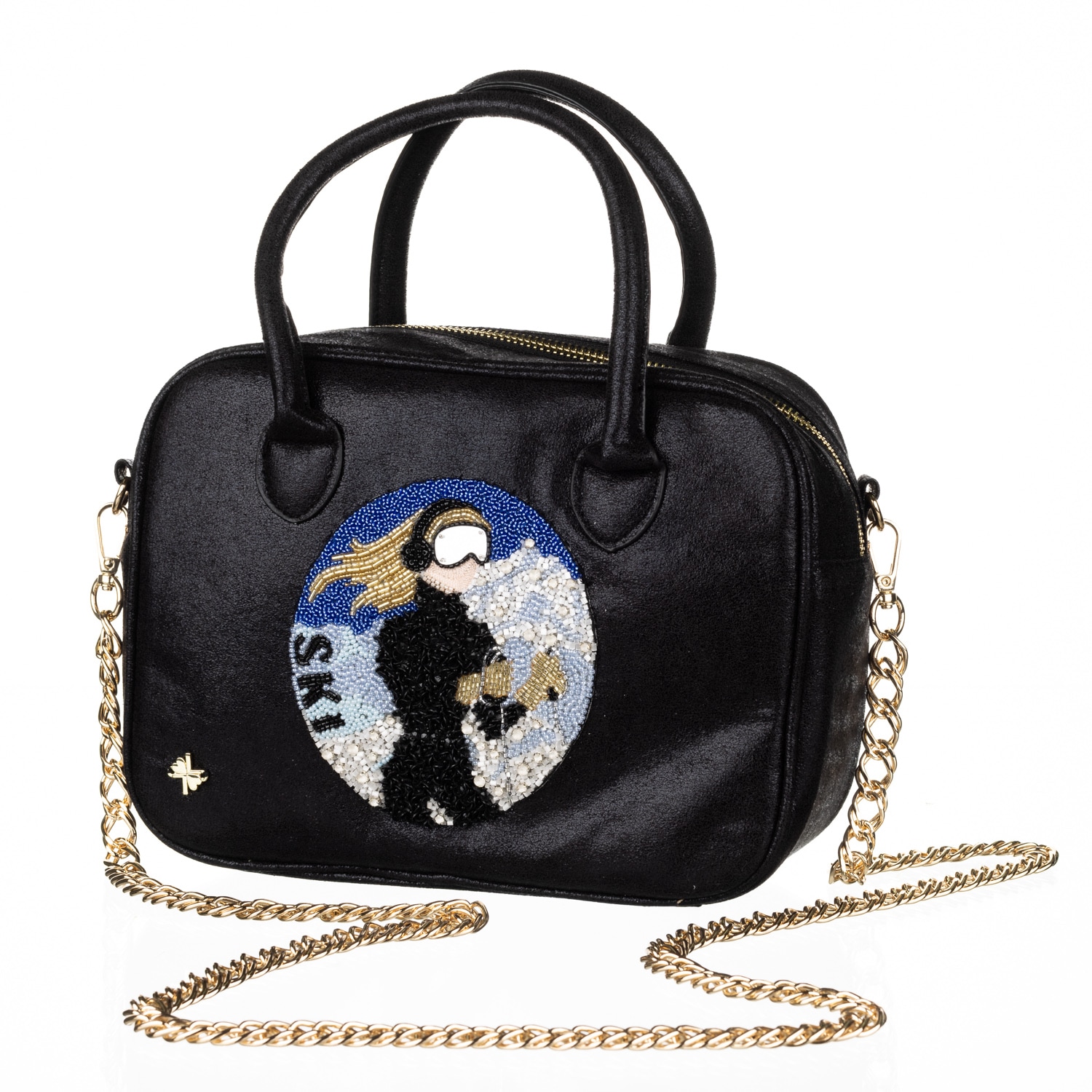 Women’s Laines London Couture Black Metallic Bag With Embellished Ski Girl