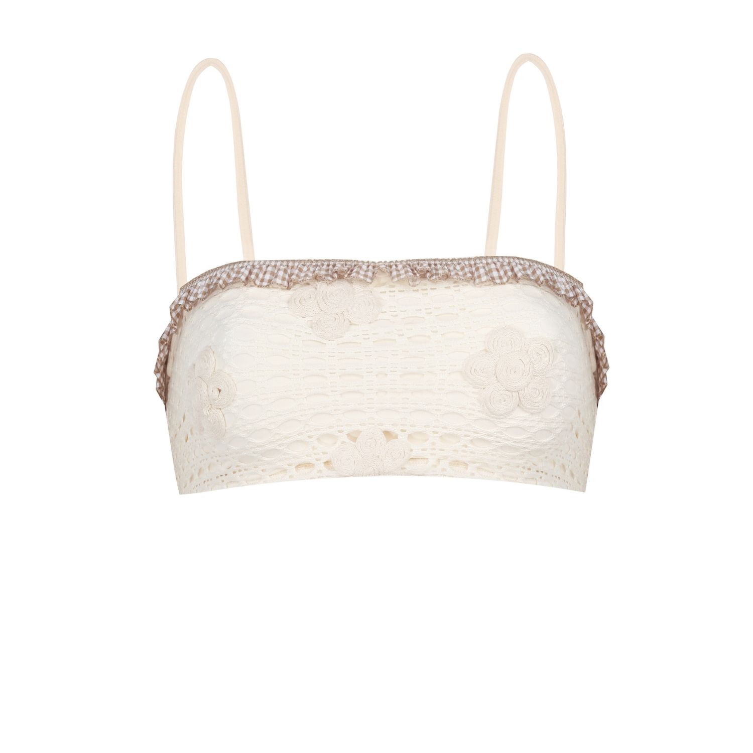 Women's White Chelsea Bra - Colour Cream - Casual Wear Bralette With Flowers & Frills | Medium | Yorstruly