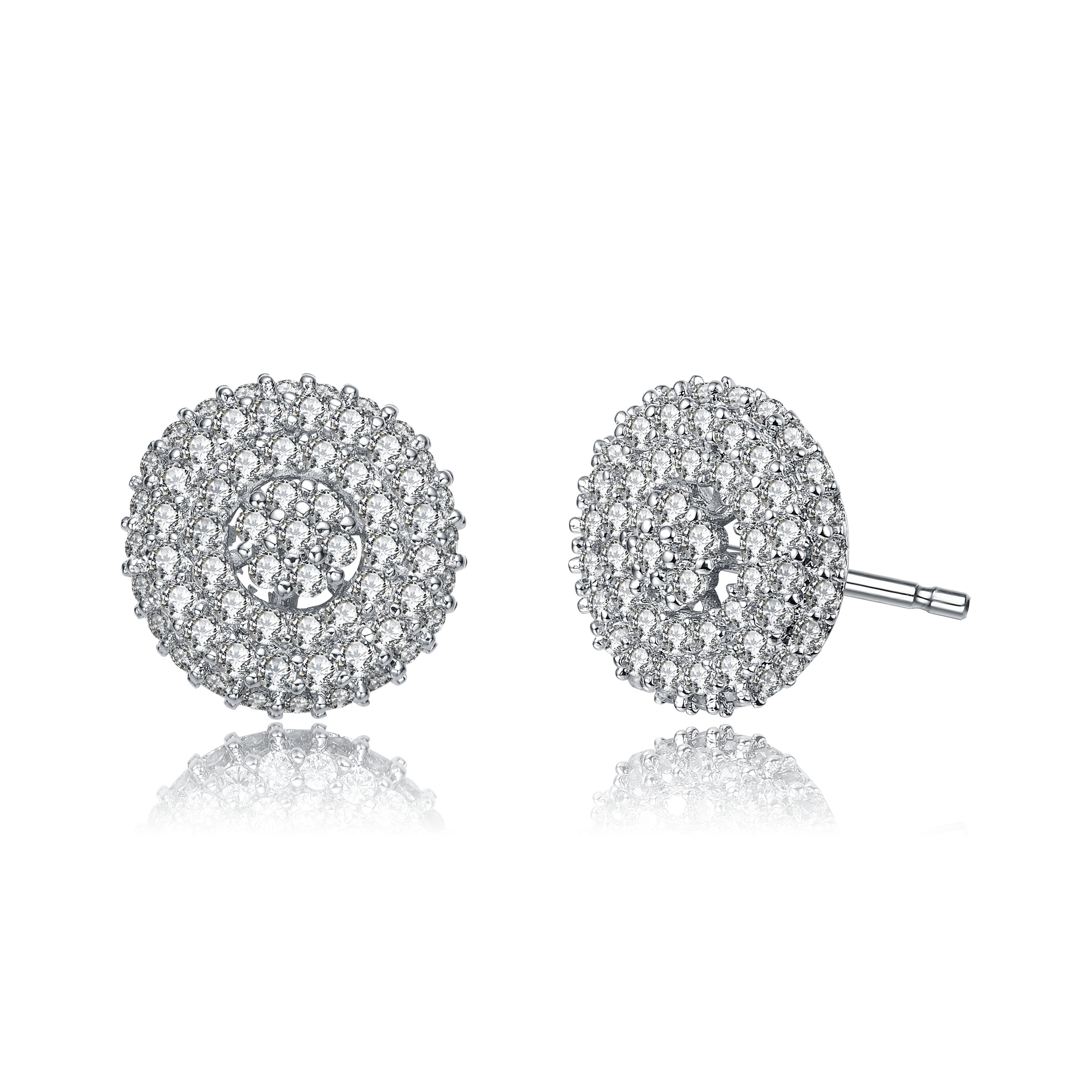 Genevive Jewelry Women's Rachel Glauber White Gold Plated With Cubic Zirconia Concentric Cluster Round Stud Earrings In White