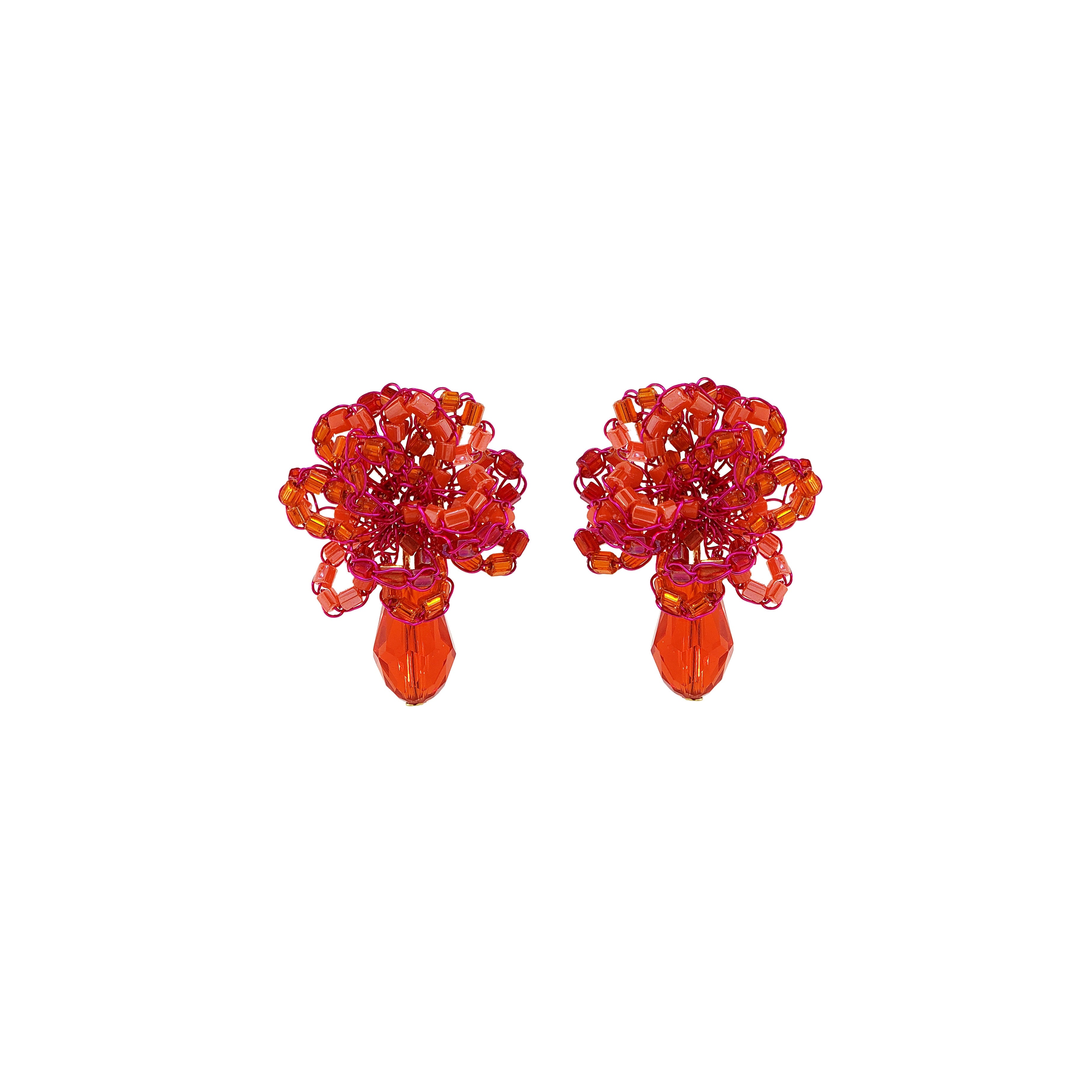 Lavish By Tricia Milaneze Women's Orange / Gold / Pink Neon Fuchsia Mix Drizzle Mini Post Handmade Earrings In Multi
