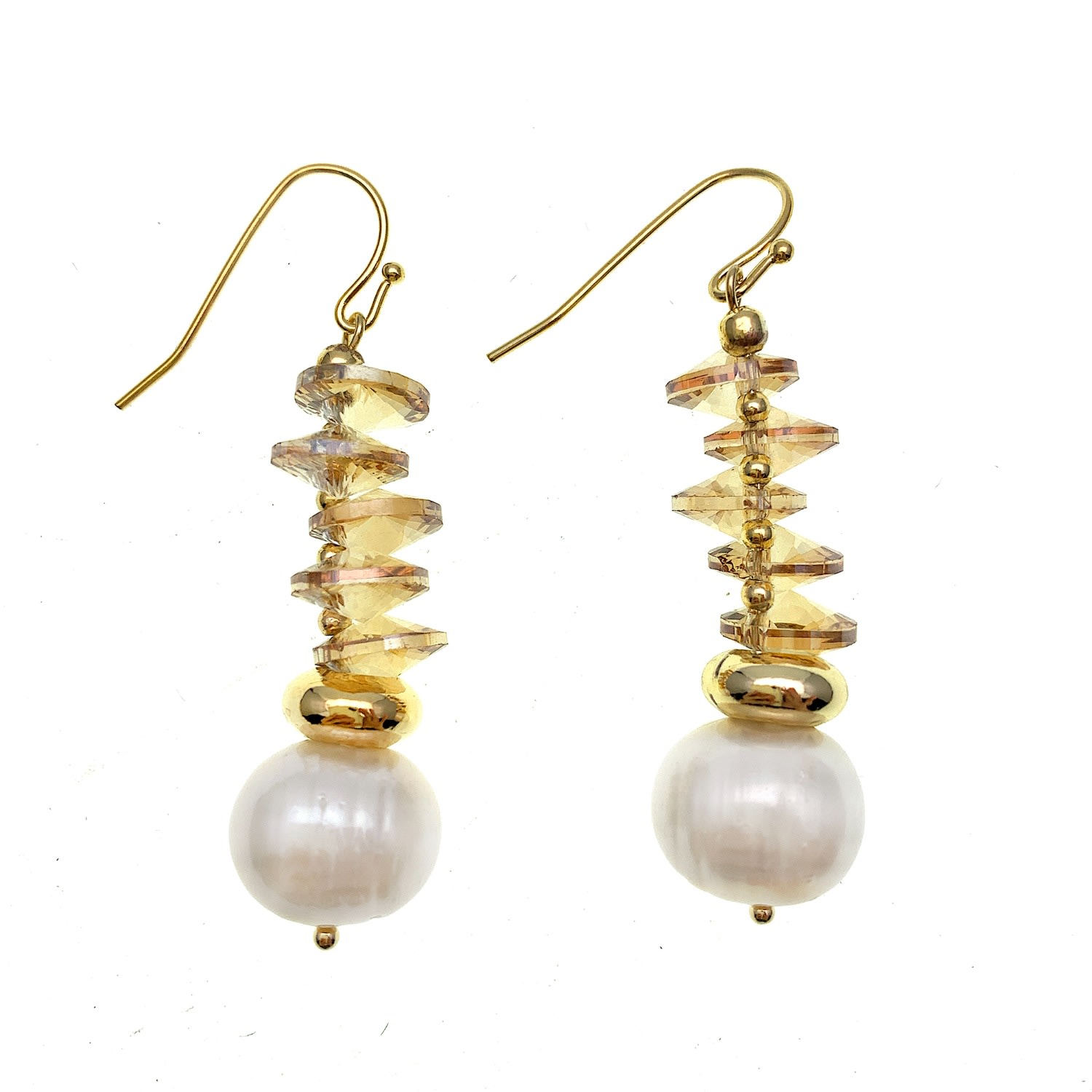 Women’s Gold Yellow Crystals With Freshwater Pearl Hook Earrings Farra