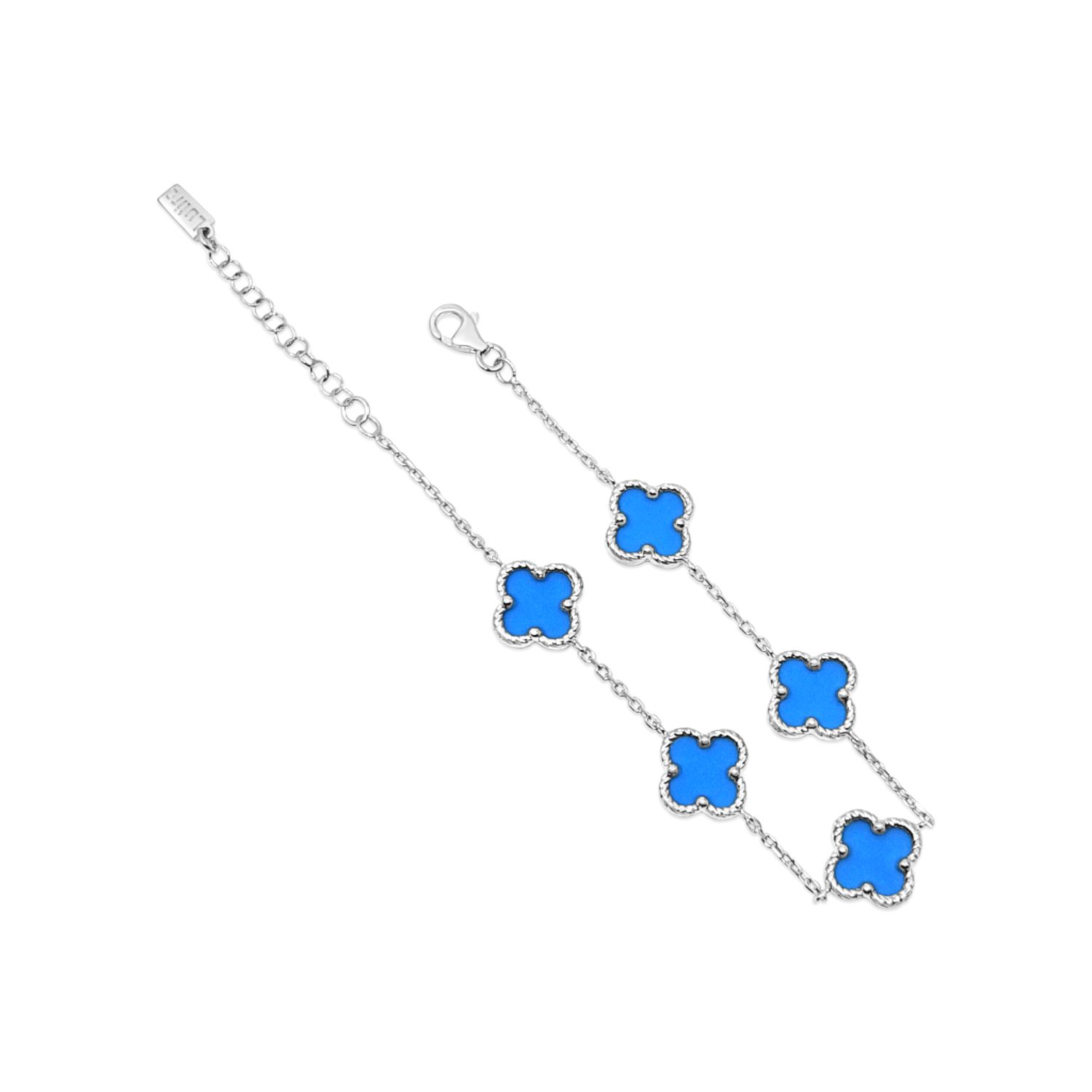 Lutiro Women's Blue / Silver Twisted Four Clover Bracelet-turquoise