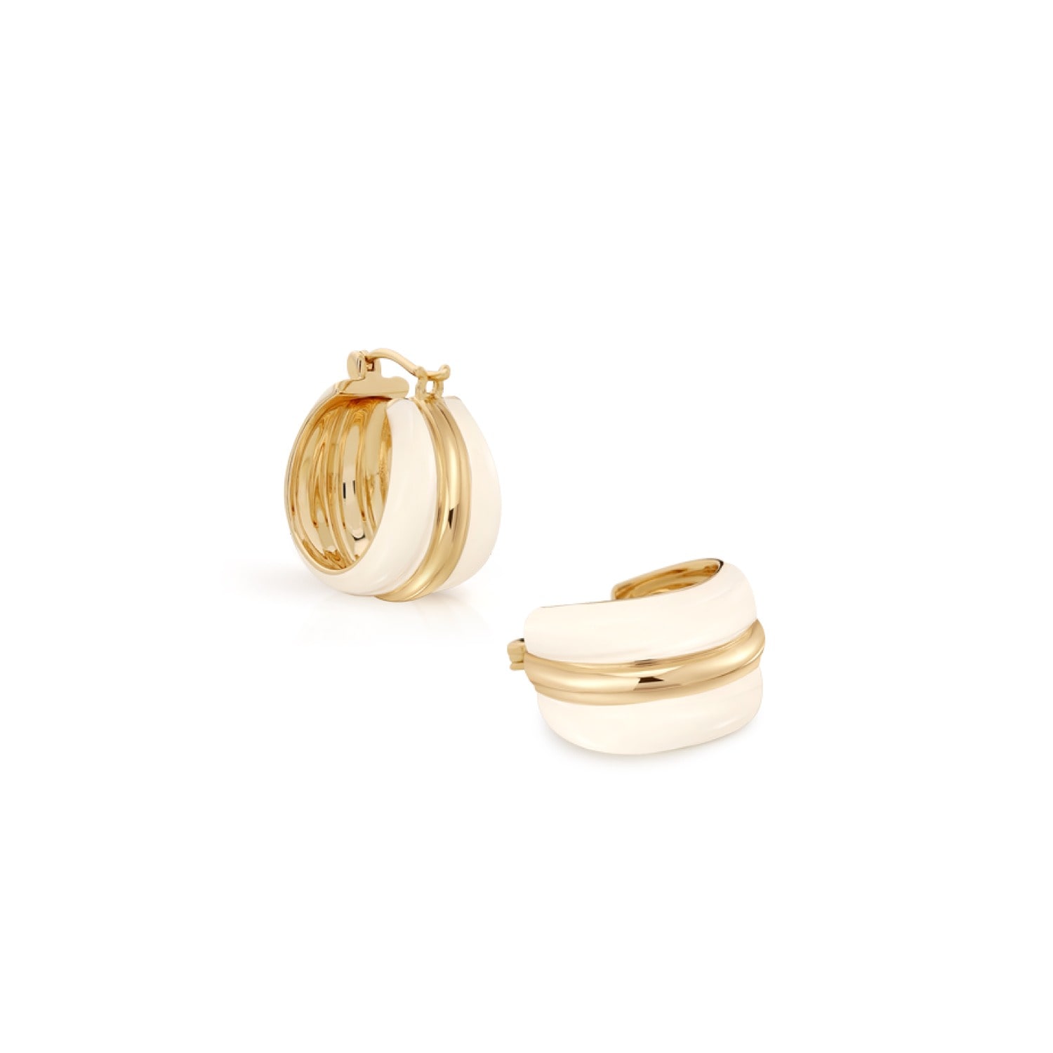 Retro Chic Women's White / Gold Ostuni White Hoops Earrings