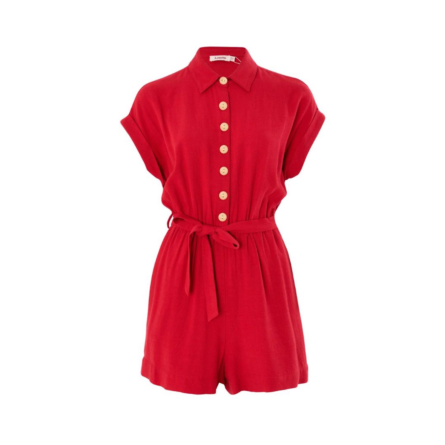 Louche Women's Addie Linen Mix Red Playsuit