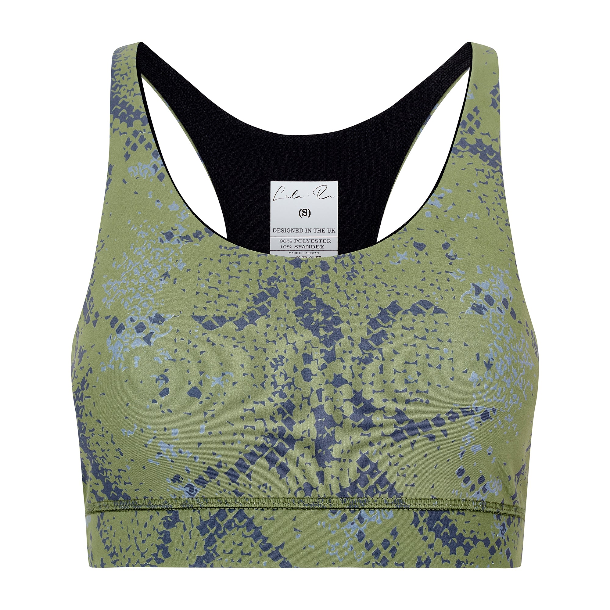 Women's Green Sports Bra - Olive Snake | Medium | Lula-Ru