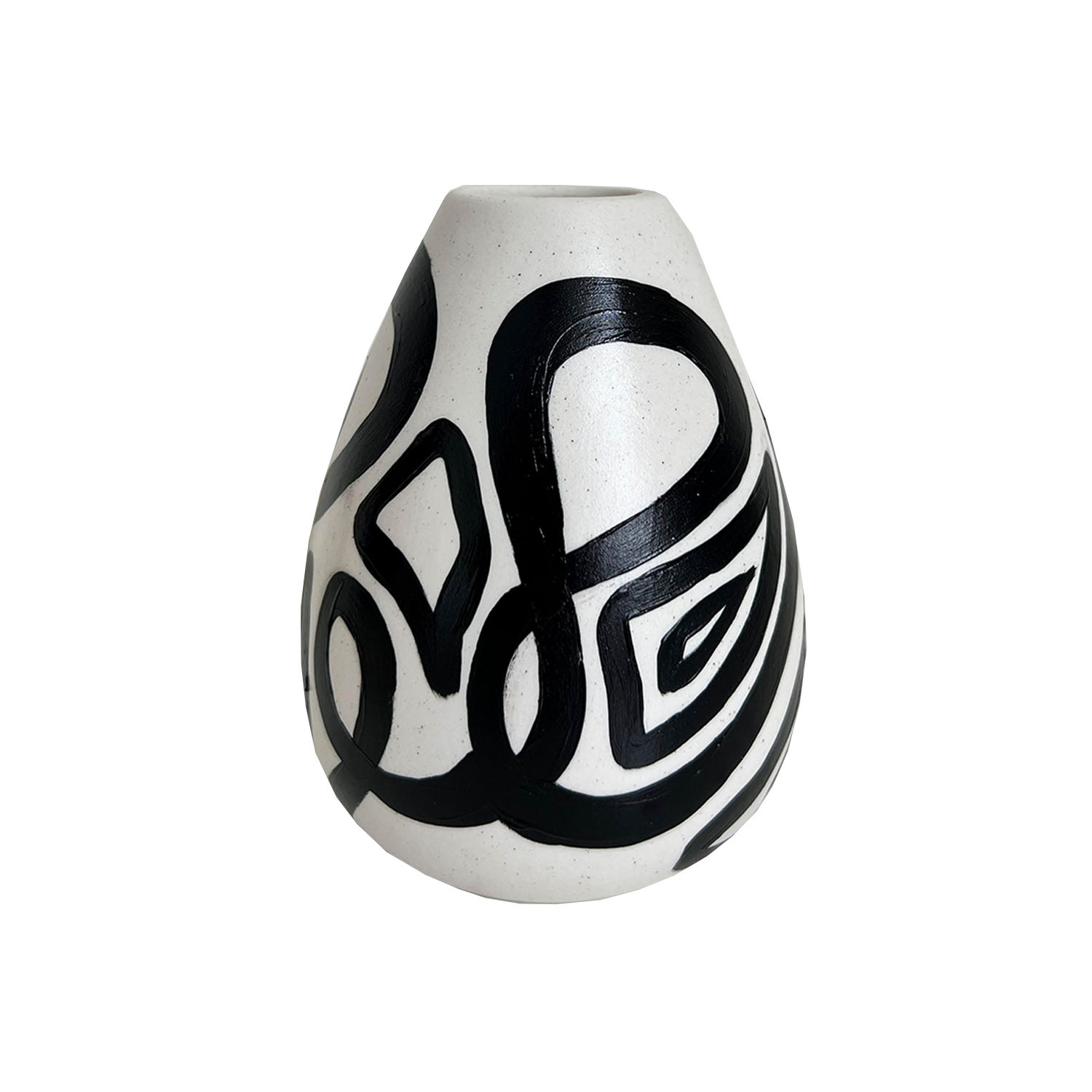 Quillattire White / Black Mini Black Swirl Round Vase In Multi