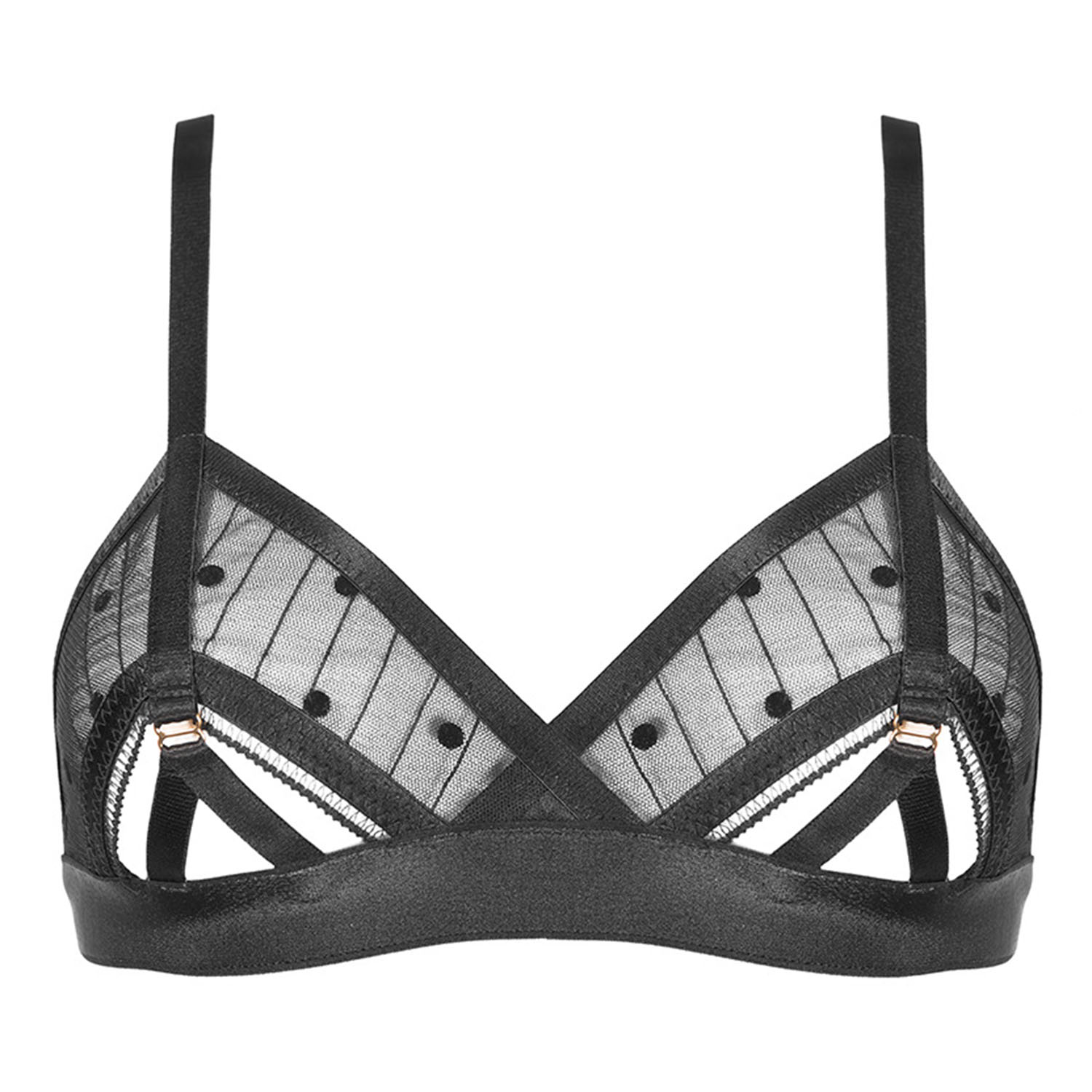 Reckless Wolf Women's Black Rogue Open Bralette - Wide Supportive Adjustable Soft Band With Cut Out Cups In Black