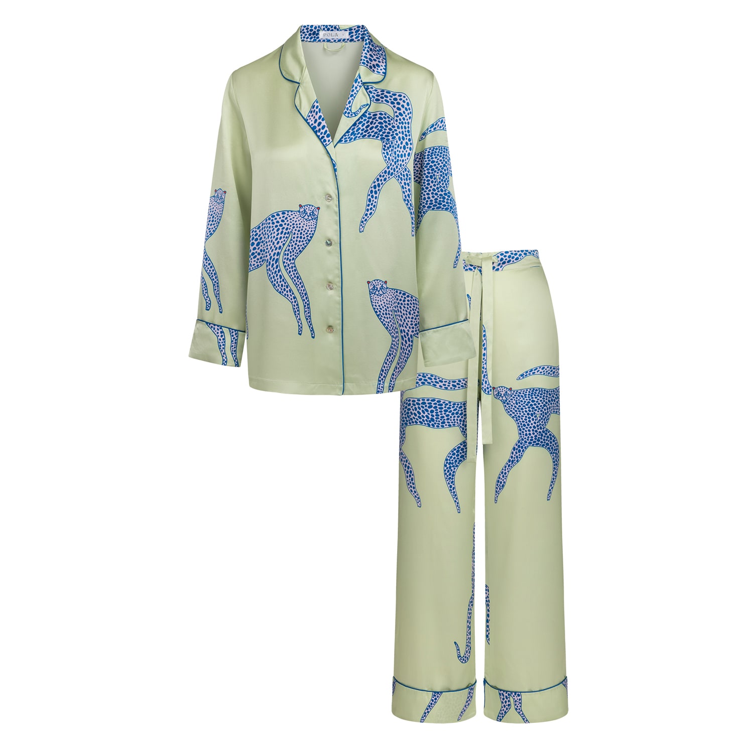 Pola Women's Green / Pink / Blue Green Natural Silk Long Pyjama Set In Multi