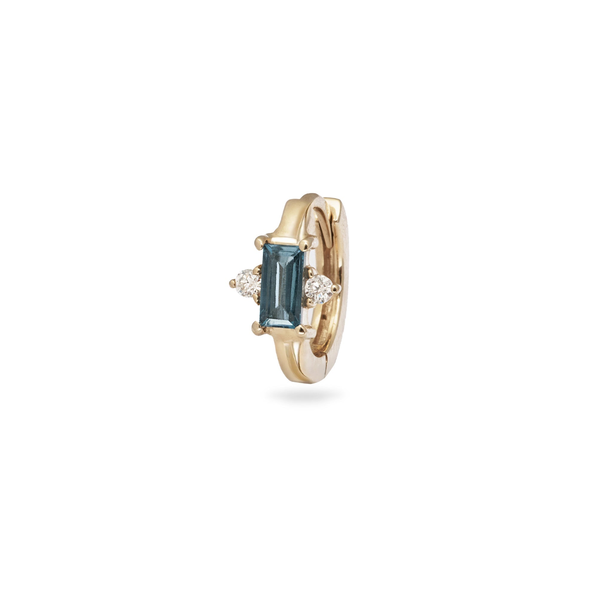 Zohreh Women's Gold / Blue London Blue Topaz & Diamond Baguette Huggie Hoop Earring 9k Gold In Gold