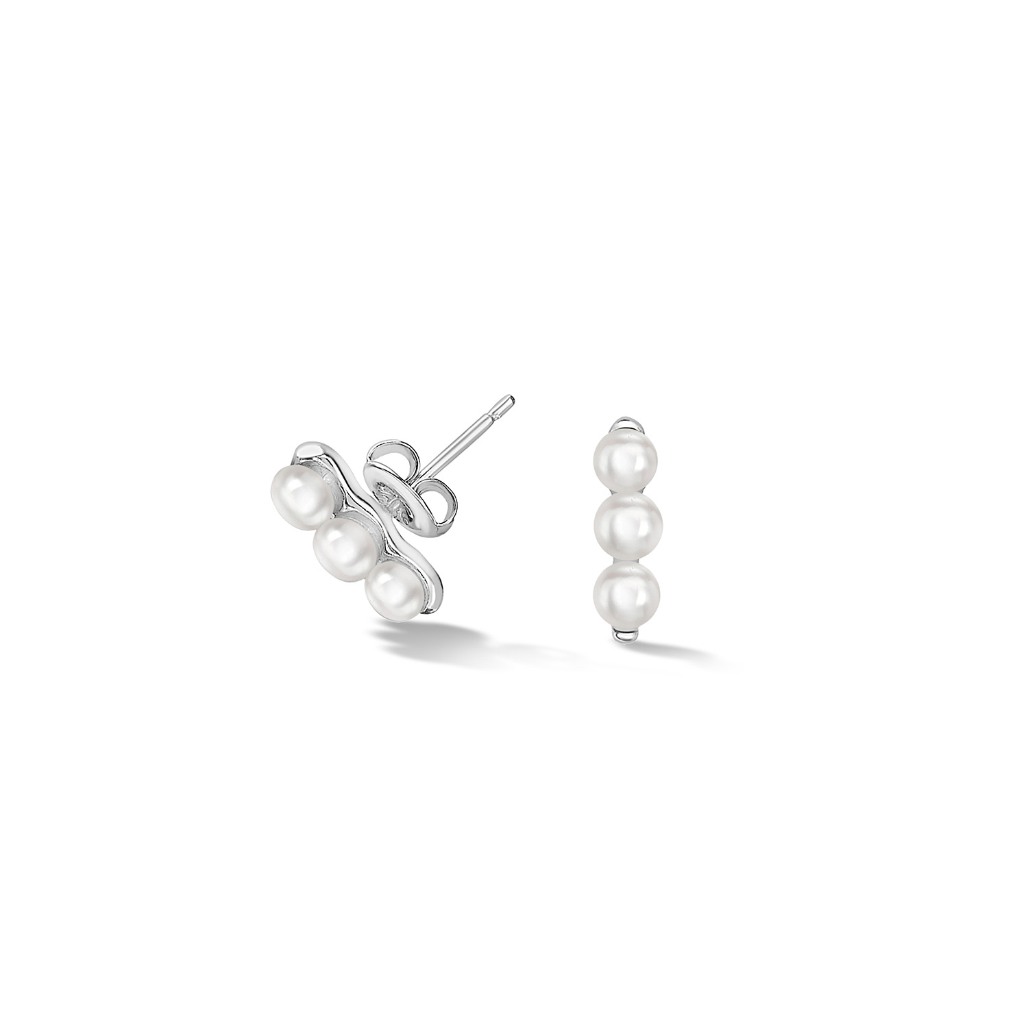 Dower & Hall Timeless Triple Pearl Bar Studs In Silver
