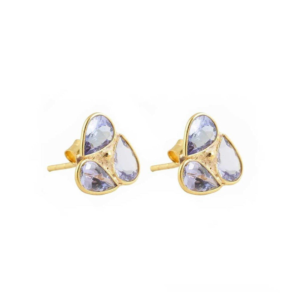 Opium Jewels Women's Gold / Pink / Purple Lotus Studs - Tanzanite