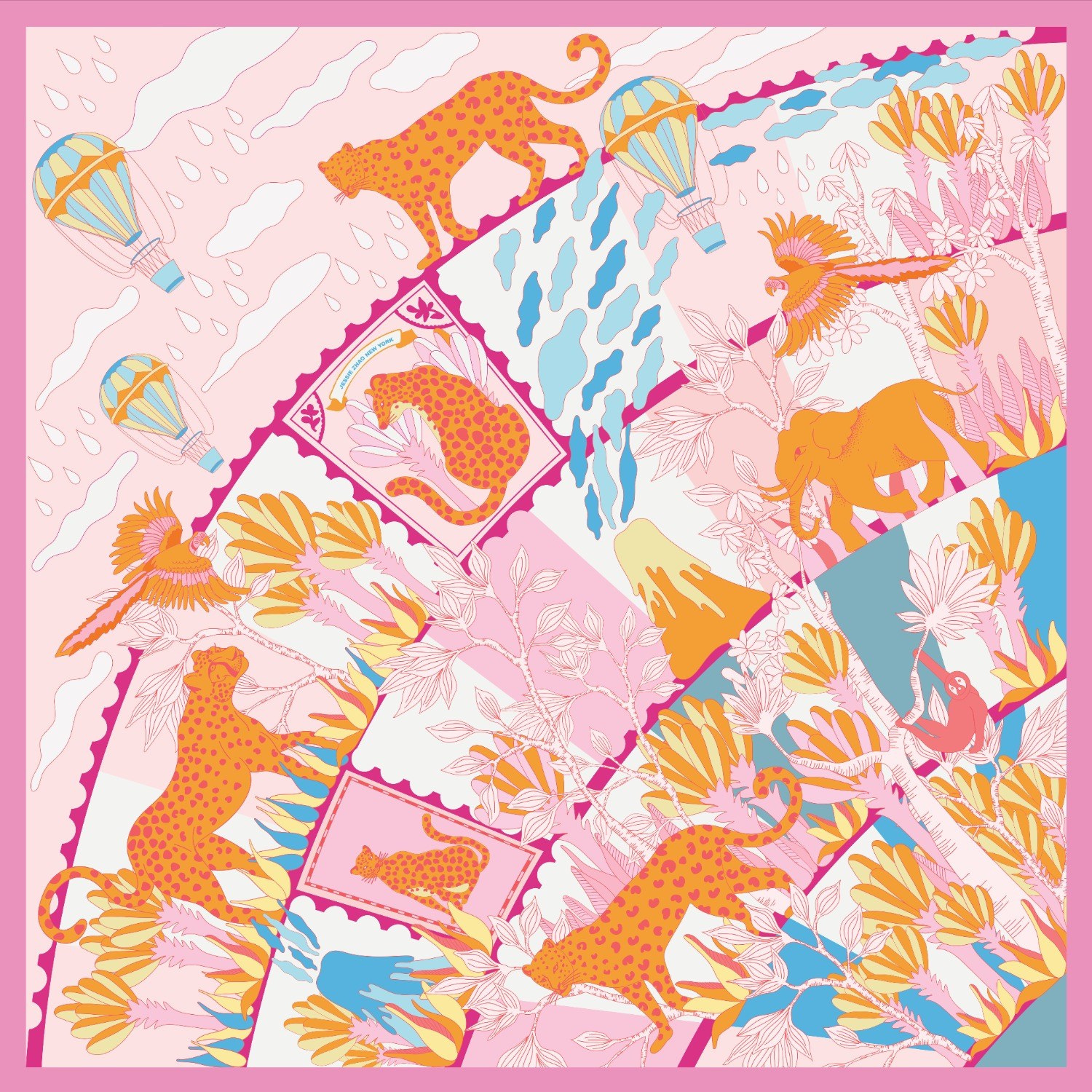 Jessie Zhao New York Double Sided Silk Scarf Of Around The World In Multi