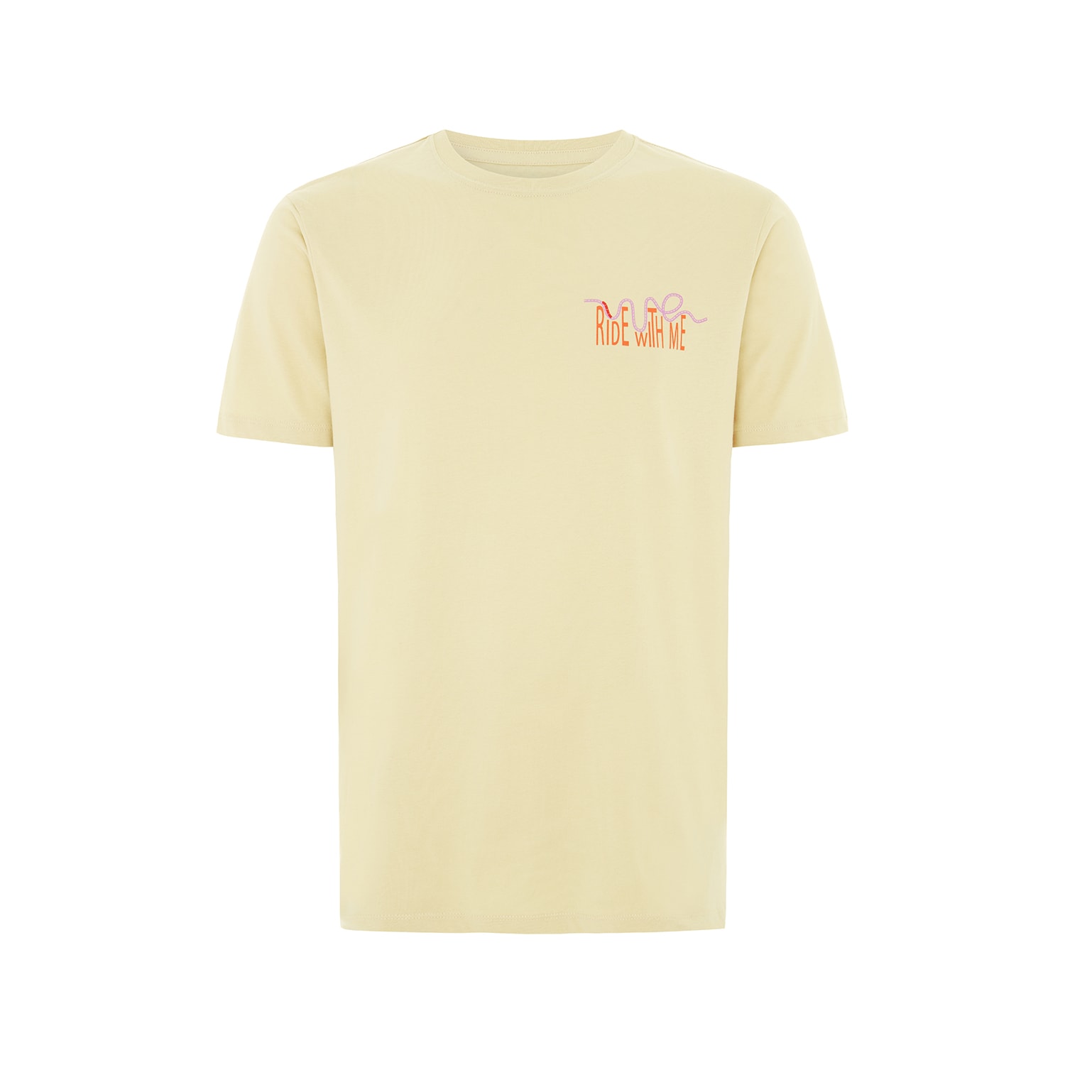 Blonde Gone Rogue Neutrals Ride With Me Print Mens Organic Cotton T-shirt In Beige In Yellow