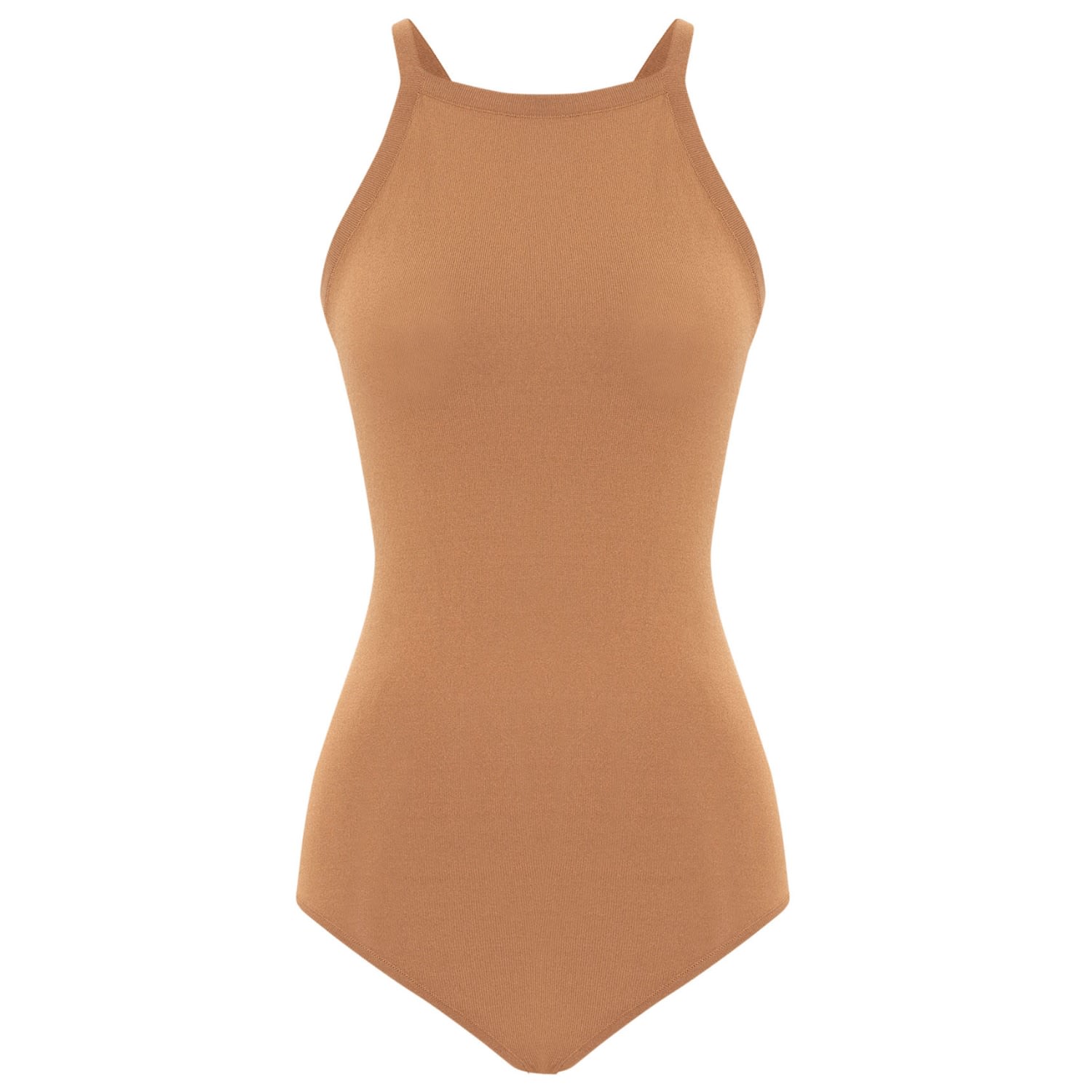 Peraluna Women's Brown Greta Halter Neck Bodysuit In Camel In Brown