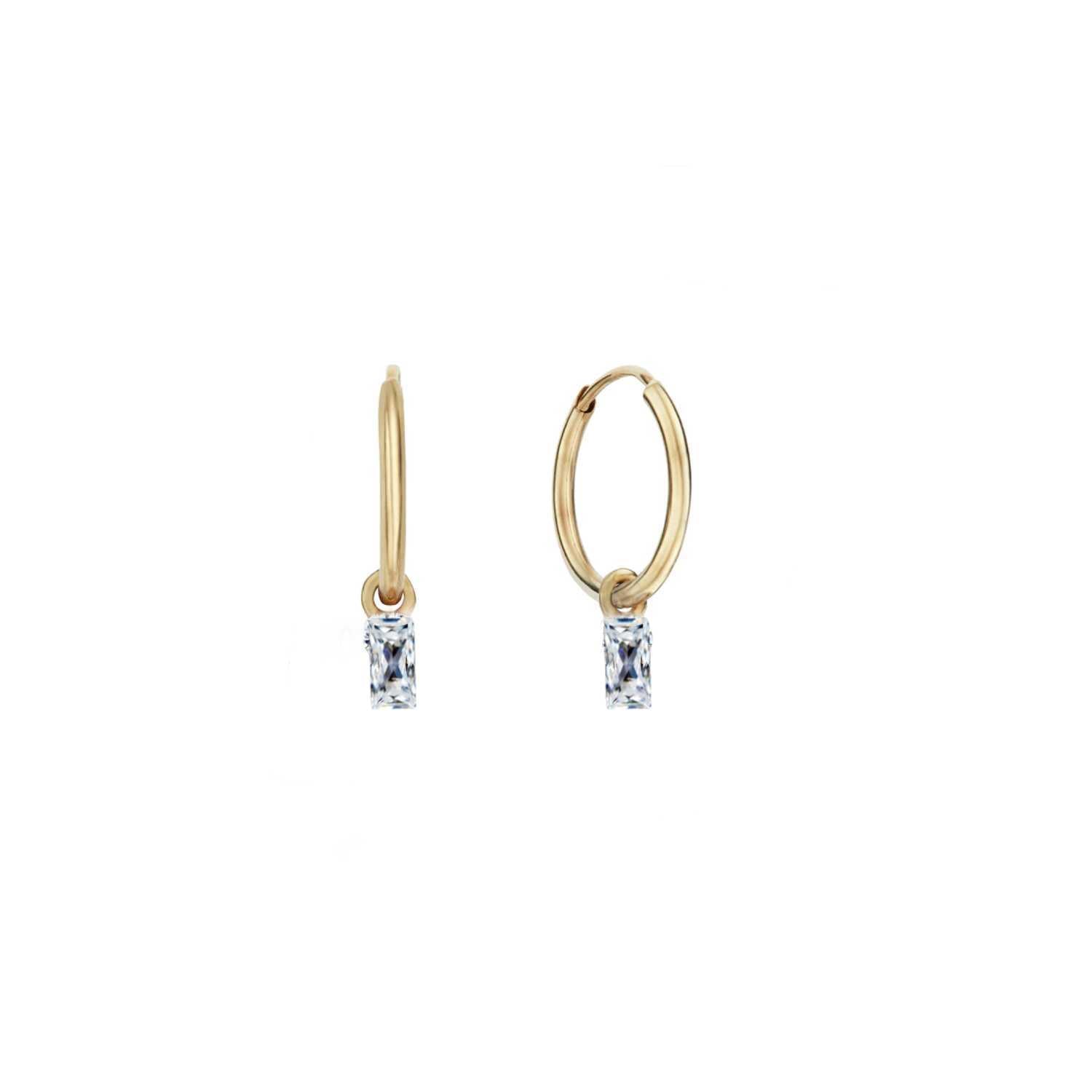 Lily Flo Jewellery Women's Gold Rising Star Baguette Diamond Huggie Hoops