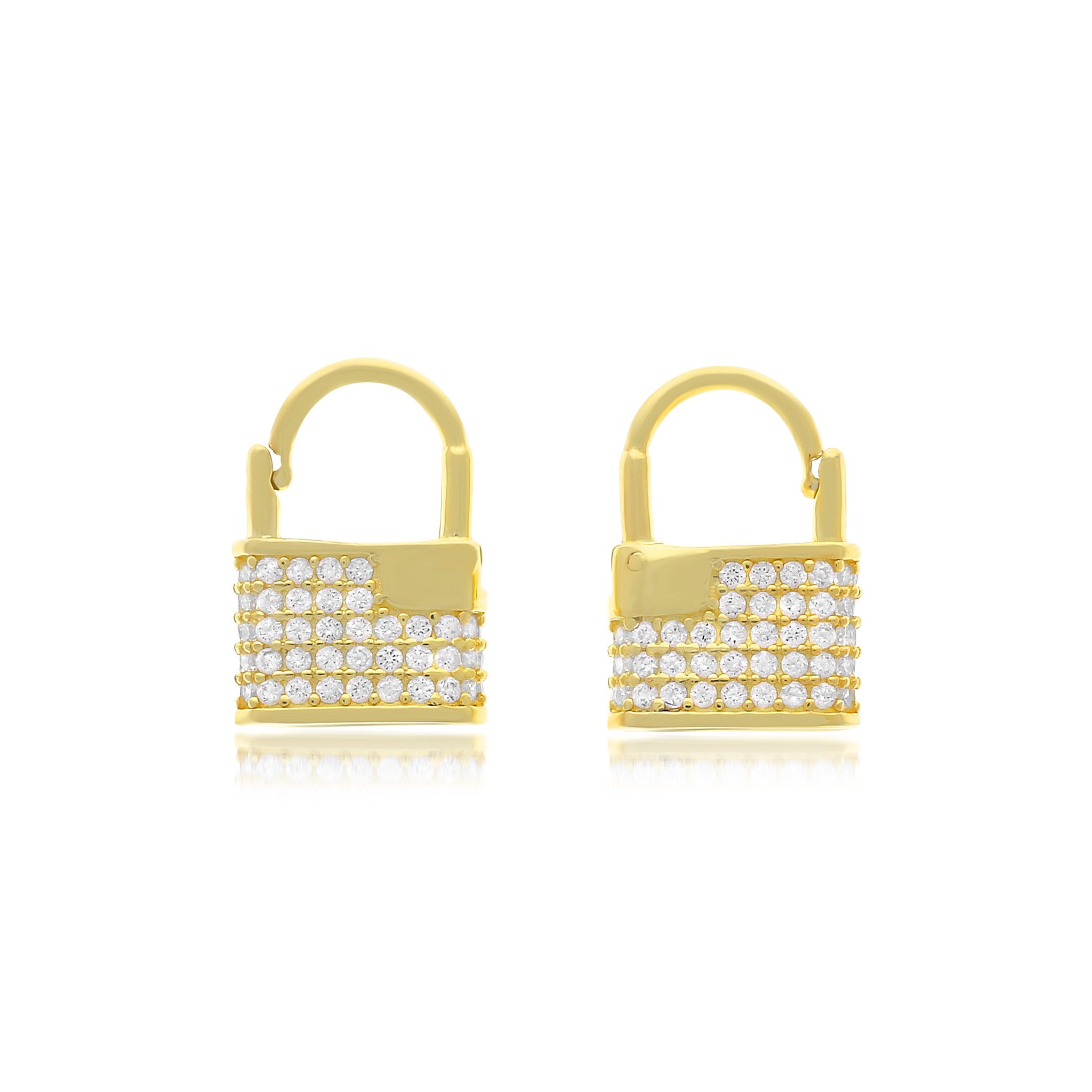 Essentials Jewels Women's Gold Pave Lock Huggie Earrings
