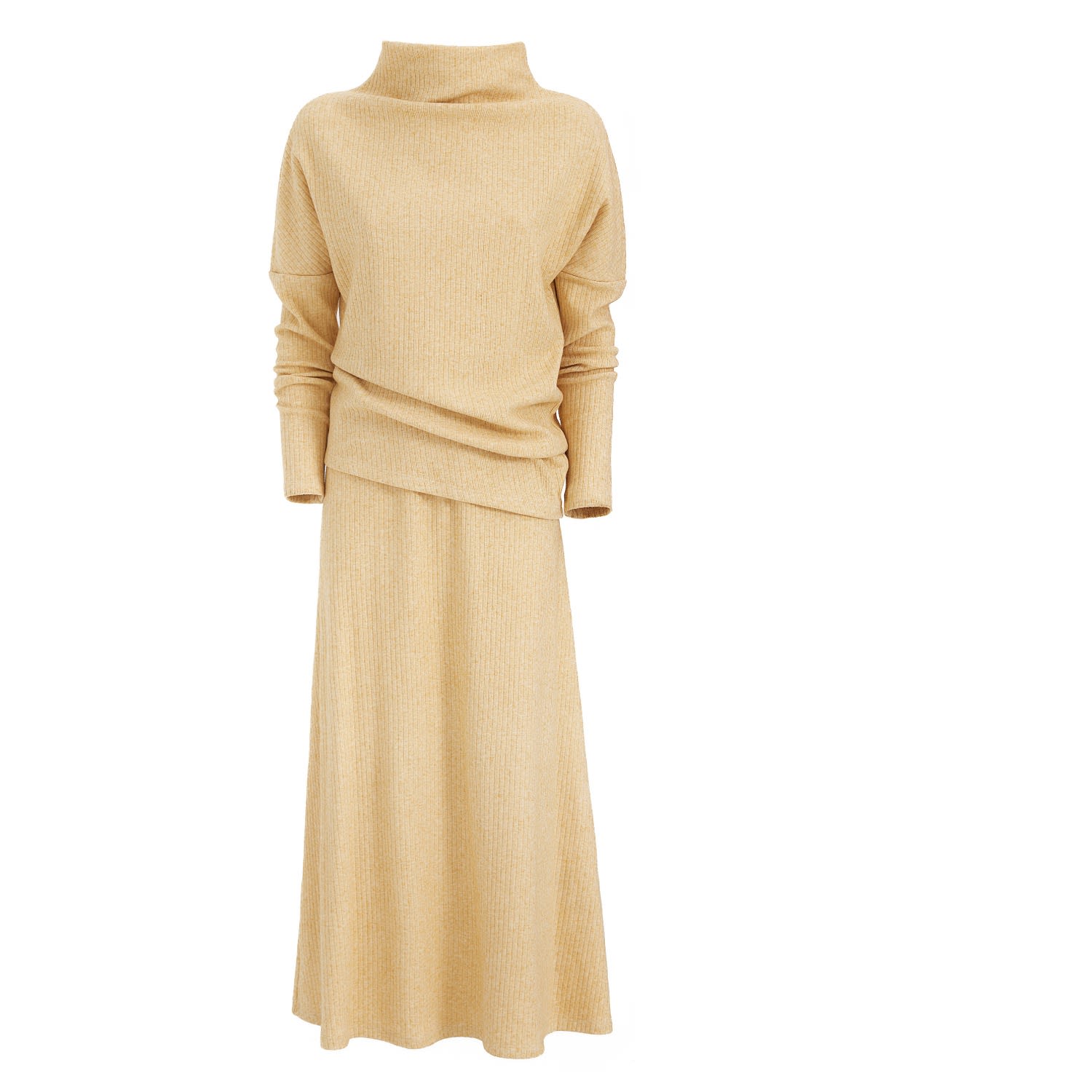 Julia Allert Women's Yellow / Orange Rib Knit Suit Asymmetric Blouse & Basik Skirt - Yellow & Orange In Yellow/orange