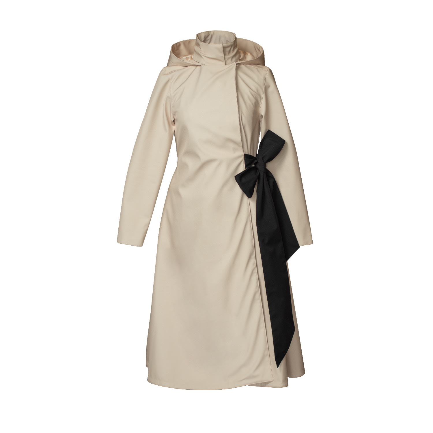 Women's Brown / Neutrals Beige Coat In A-Line Cut With A Bow: Desirable Bow | Extra Large | Rainsisters