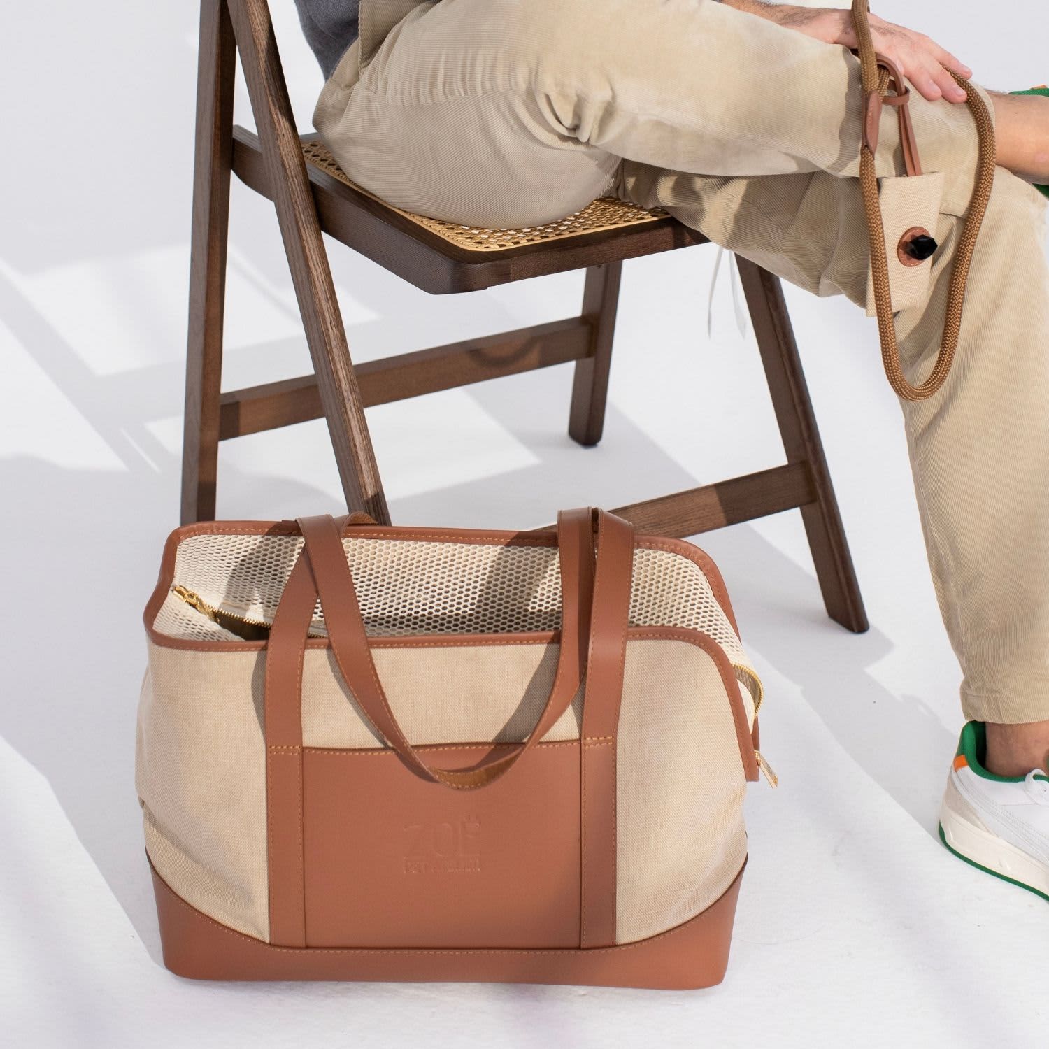 Leather & Canvas Light Weight Dog Carrier Brown | ZOË PET ATELIER