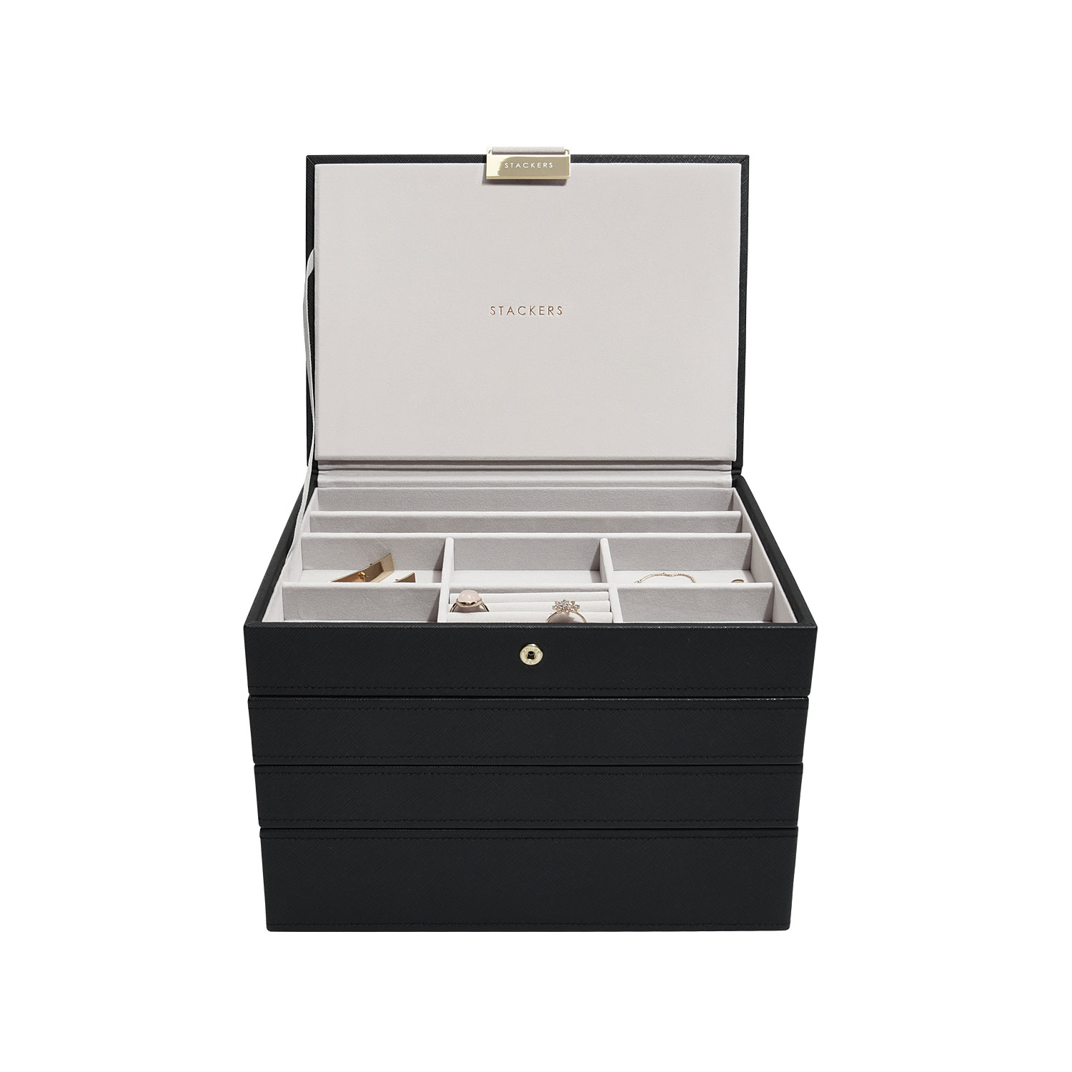 Women's Stackers Black Classic Jewelry Box Set Of Four