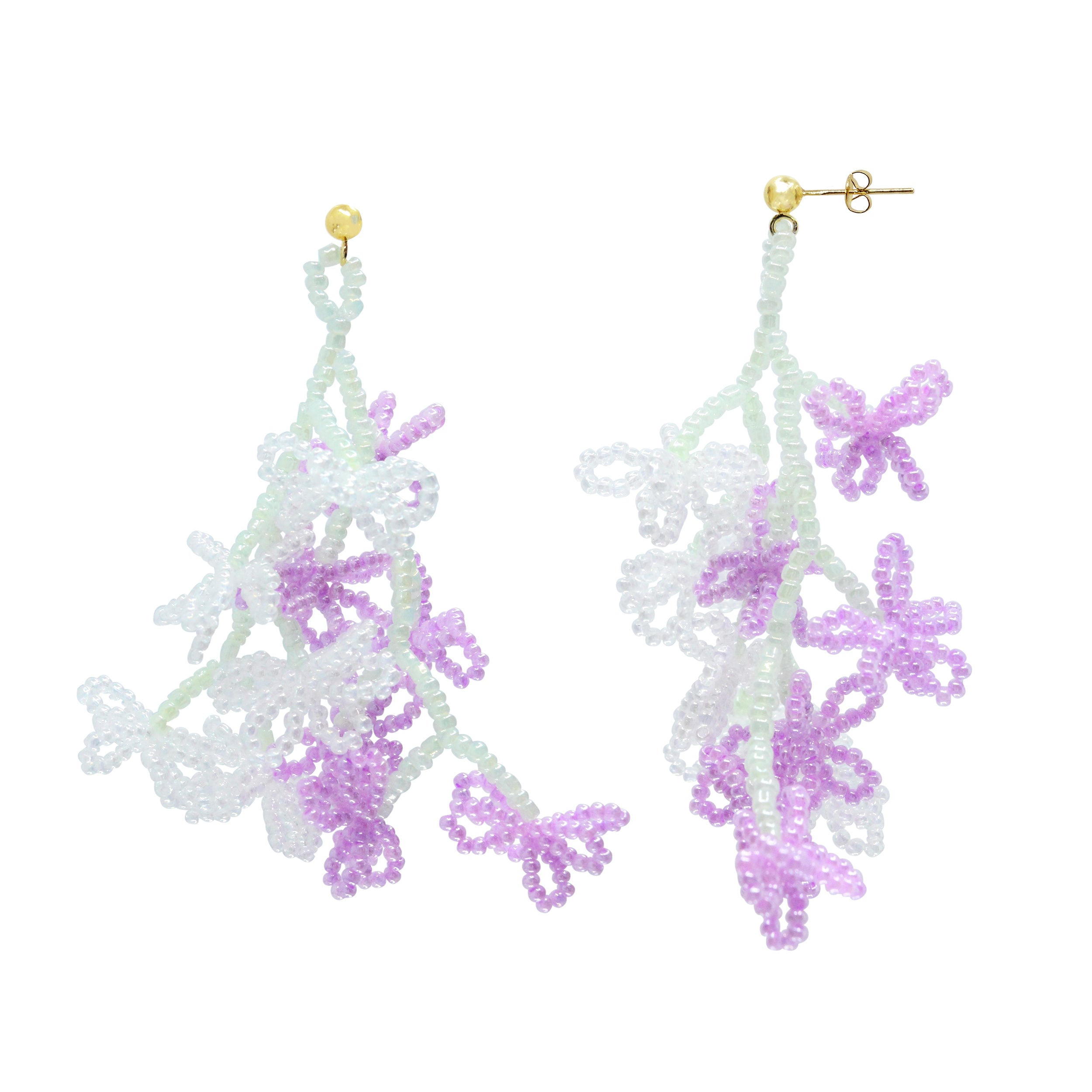 Ninemoo Women's Purple / White Cherry Blossom Cascade Earrings In Multi