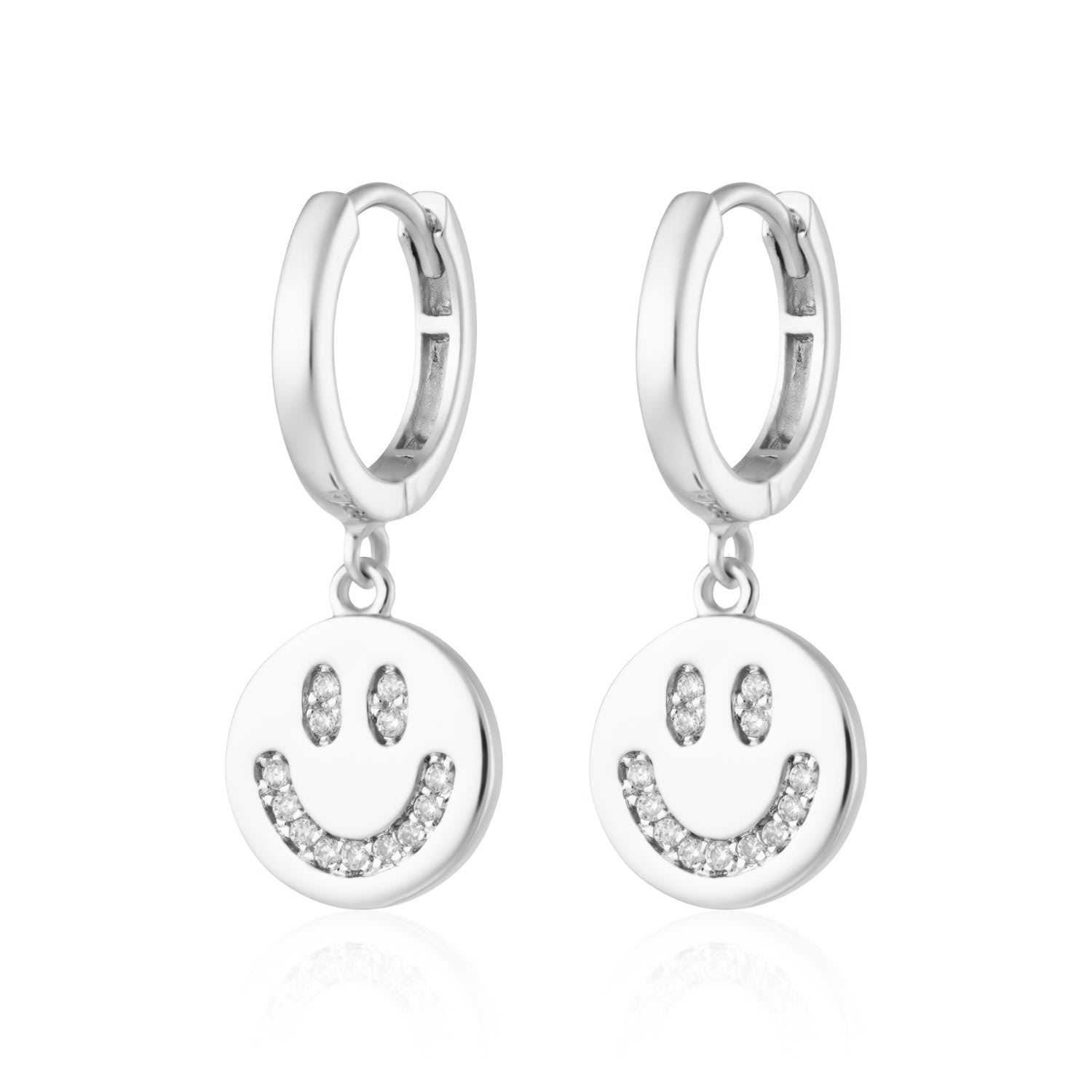 Women’s Silver Smiley Face Charm Hoop Earrings Scream Pretty