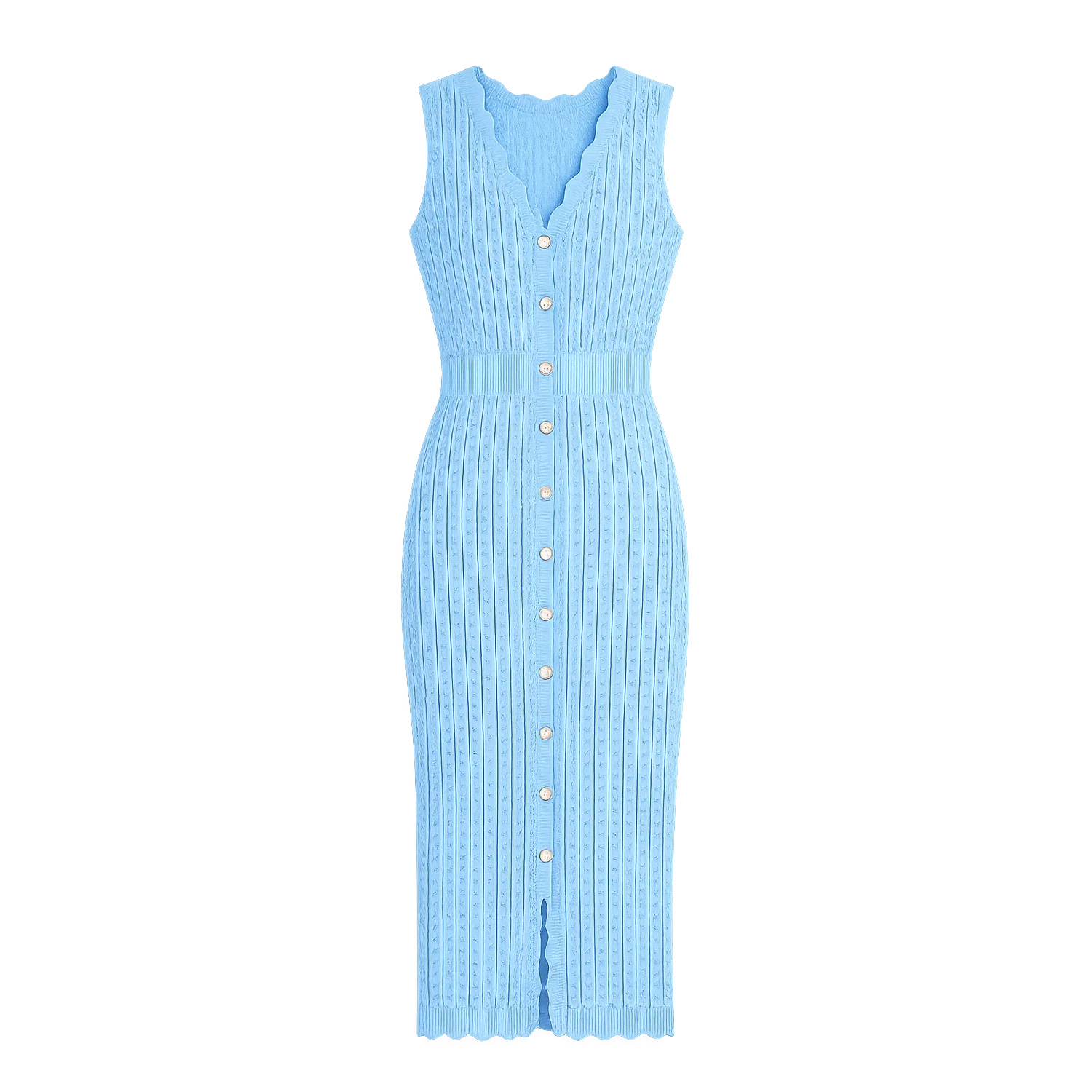 Yumi Blue Scallop Edge Crochet Knitted Midi Dress | Yumi | Wolf & Badger