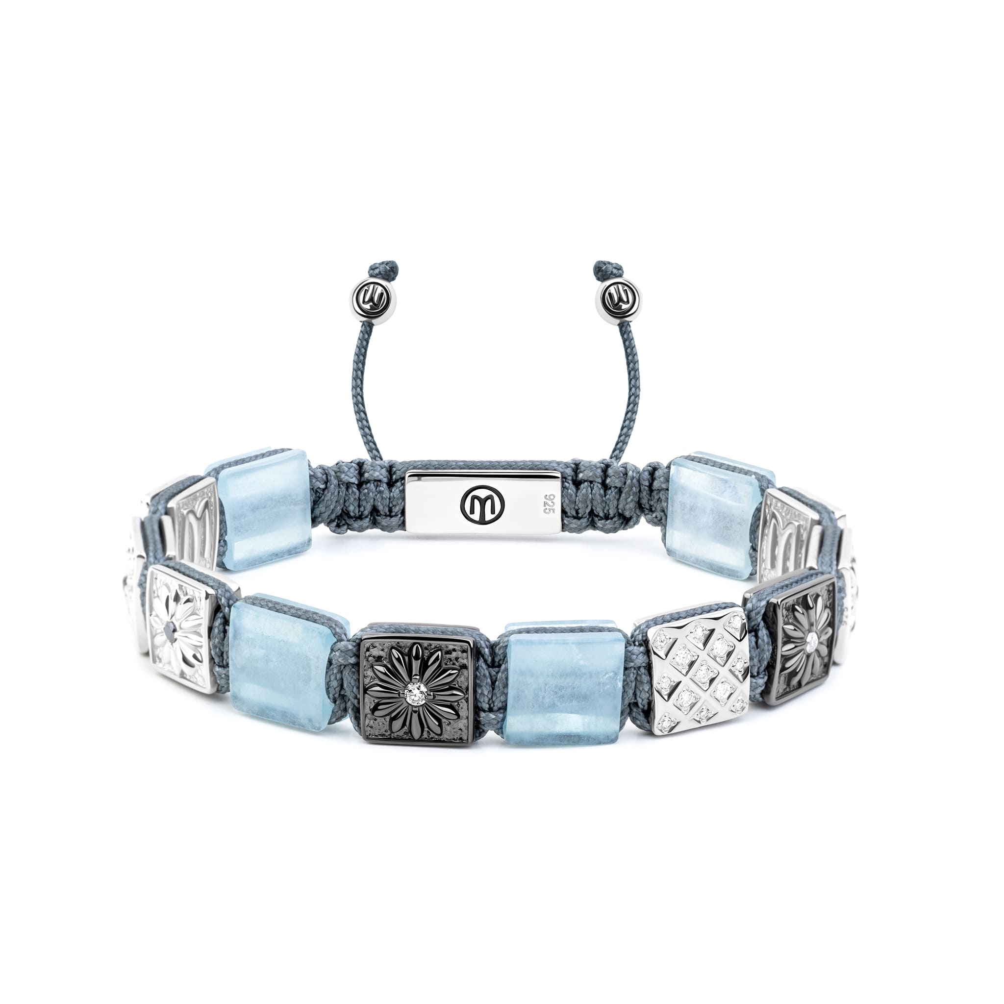 Mahigan Men's Blue / Silver / Black Two Tone Silver Bracelet With Aquamarines In Metallic