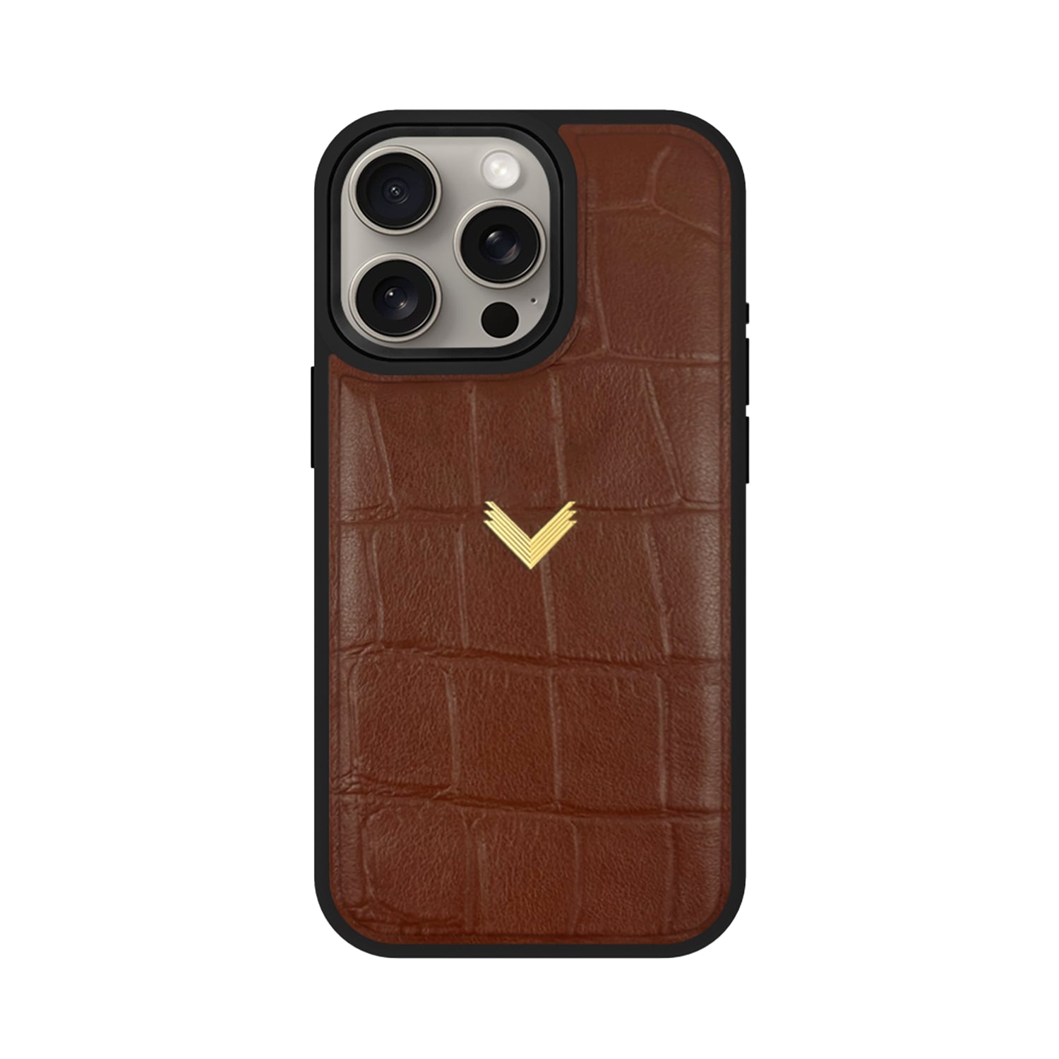 Velante Calf Leather Phone Case, Crocodile Texture, Gold, Brown Gm In Brown
