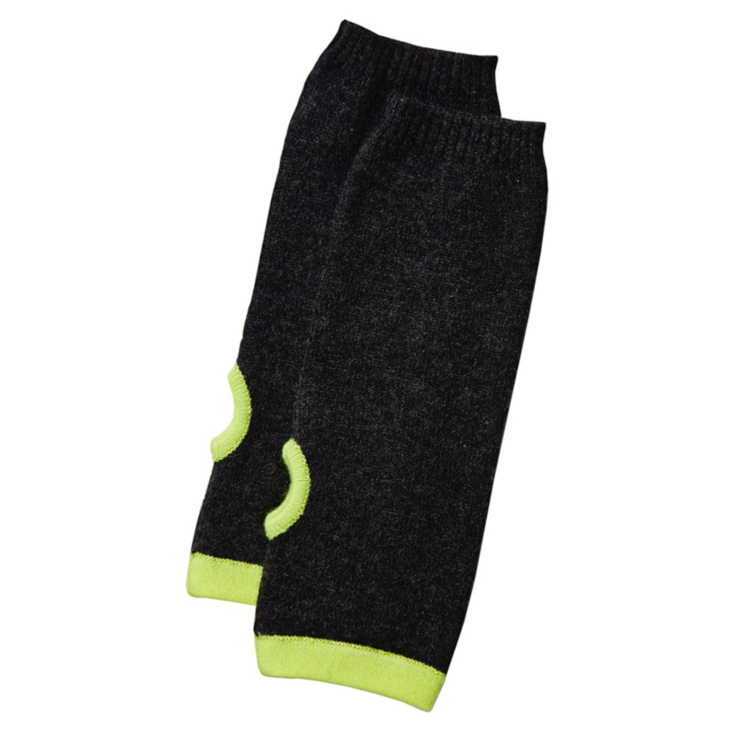 Women’s Grey Cashmere Wrist Warmers Charcoal & Neon Yellow One Size Cove