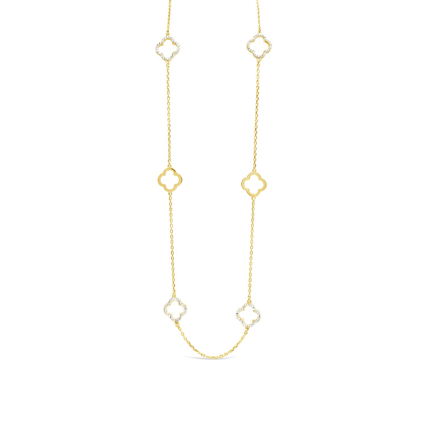 Lutiro Women's Long Six Four Leaf Clover Plain & Cz Necklace-gold