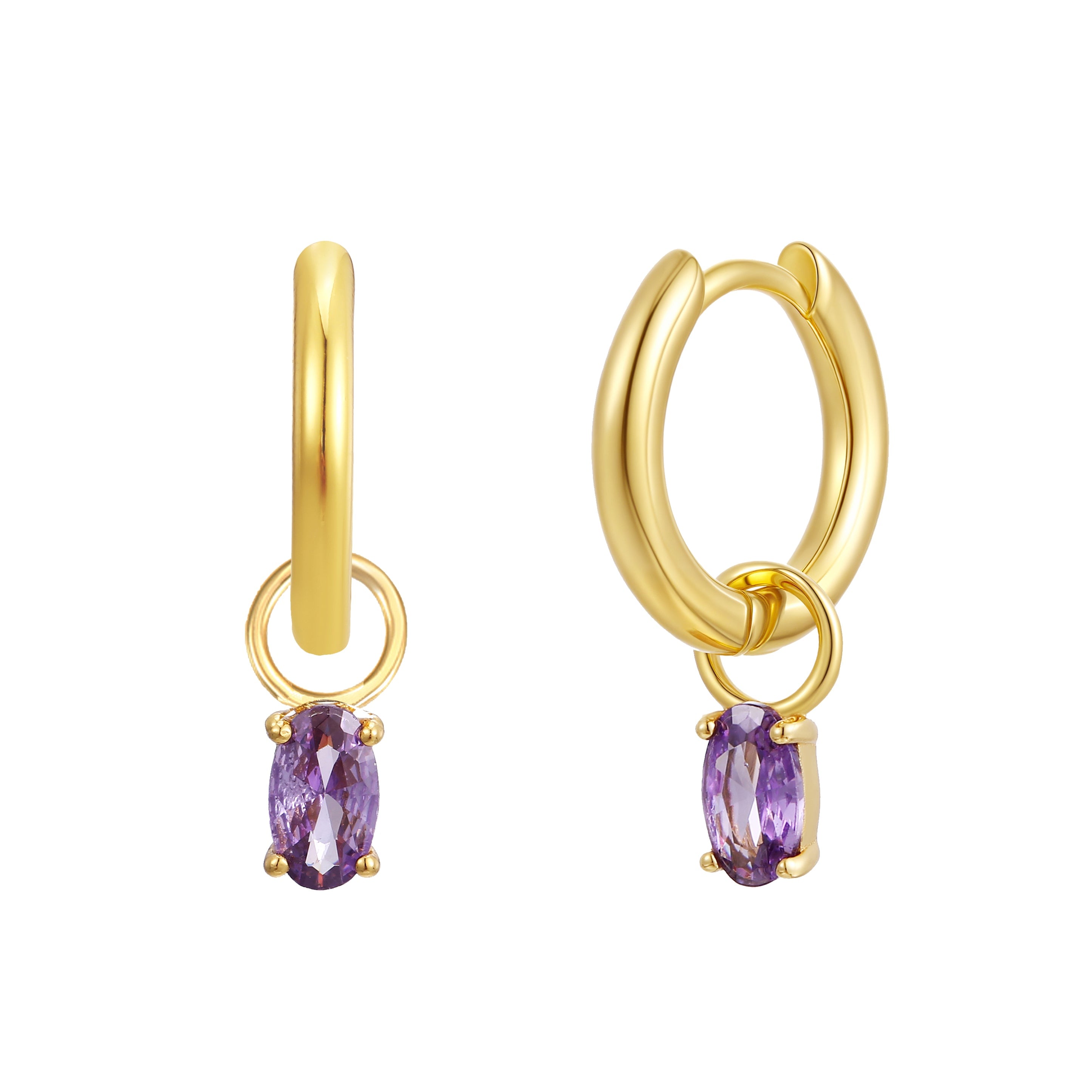 Gold Trip Women's Gold / Purple February Huggie Hoop Birthstone Charm Earrings In Gold In Multi