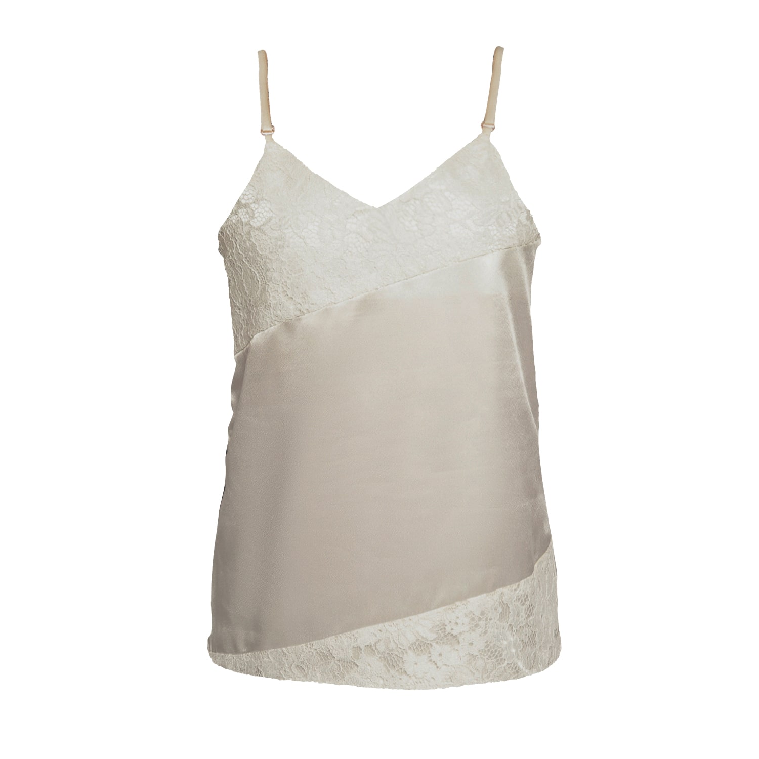 ATS THE LABEL WOMEN'S WHITE LACE DETAILED SATIN CAMISOLE