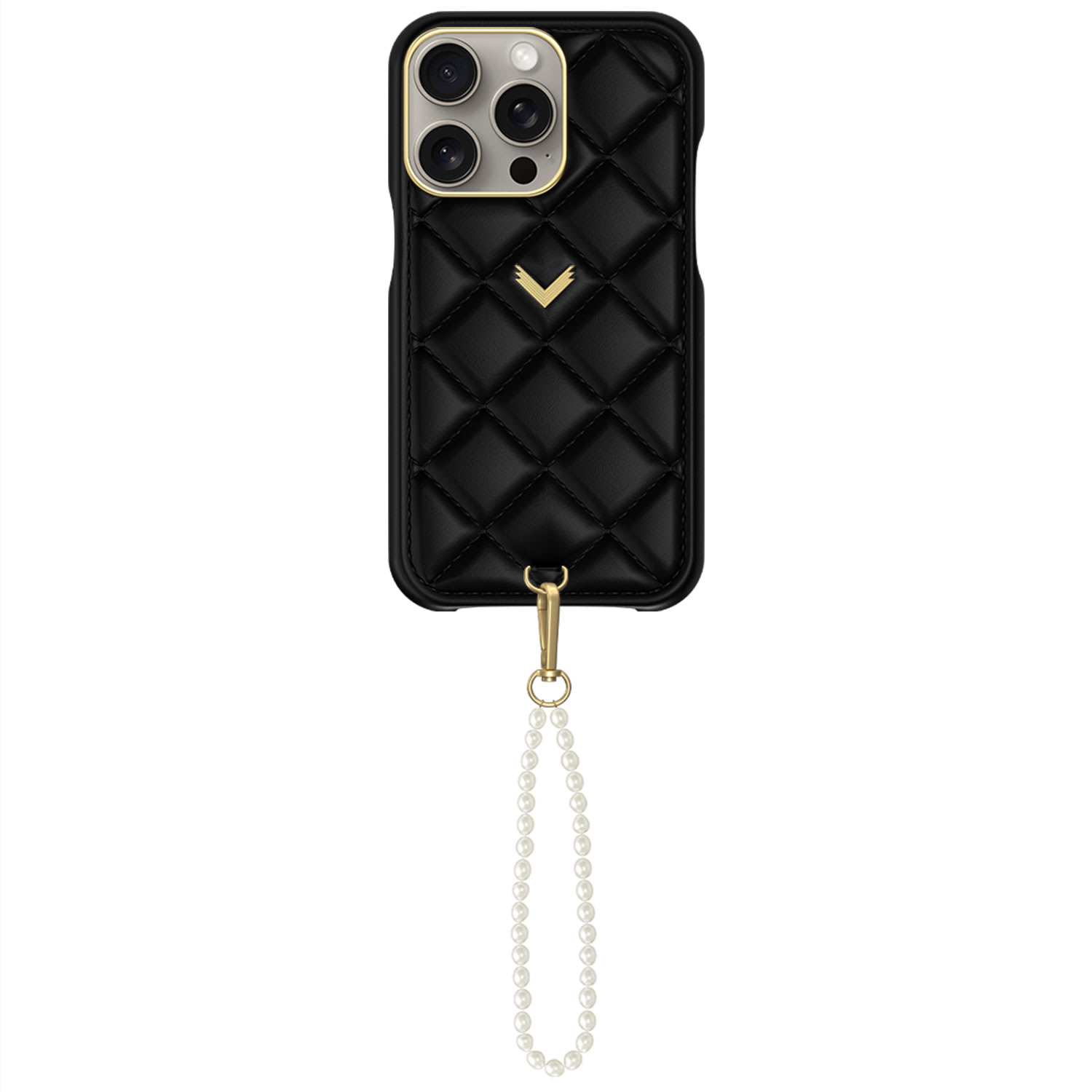 Velante Calf Leather Phone Case, Kanda Texture, Oyster Edition, Gold, Mystery Black In Black