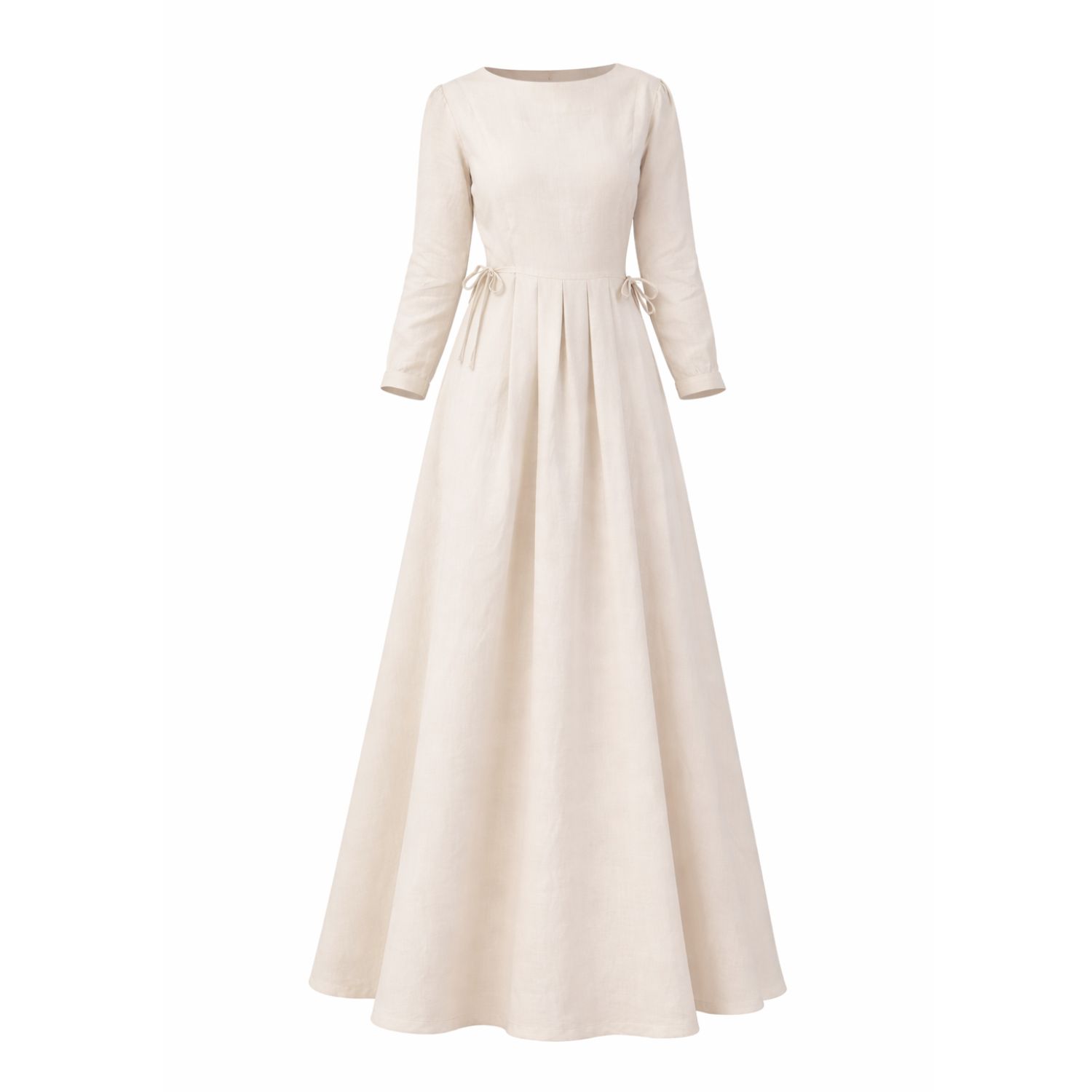 Women's Neutrals Linen Maxi Dress With Bracelet Sleeves And Pockets In Natural Colour | Extra Small | Nikka Place