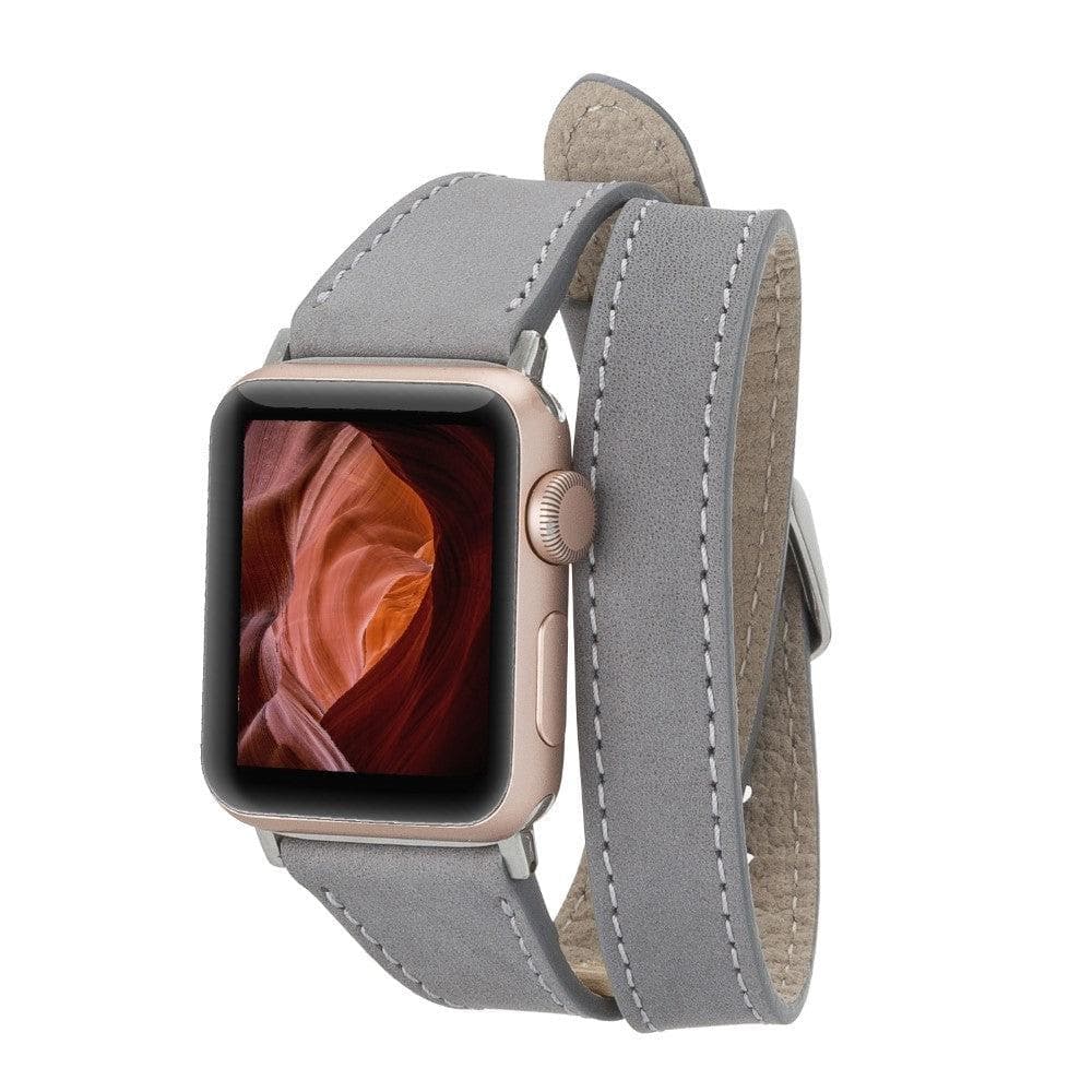 Leathere Women's Luxury Double Wrap Grey Leather Apple Watch Band - San Diego In Grey