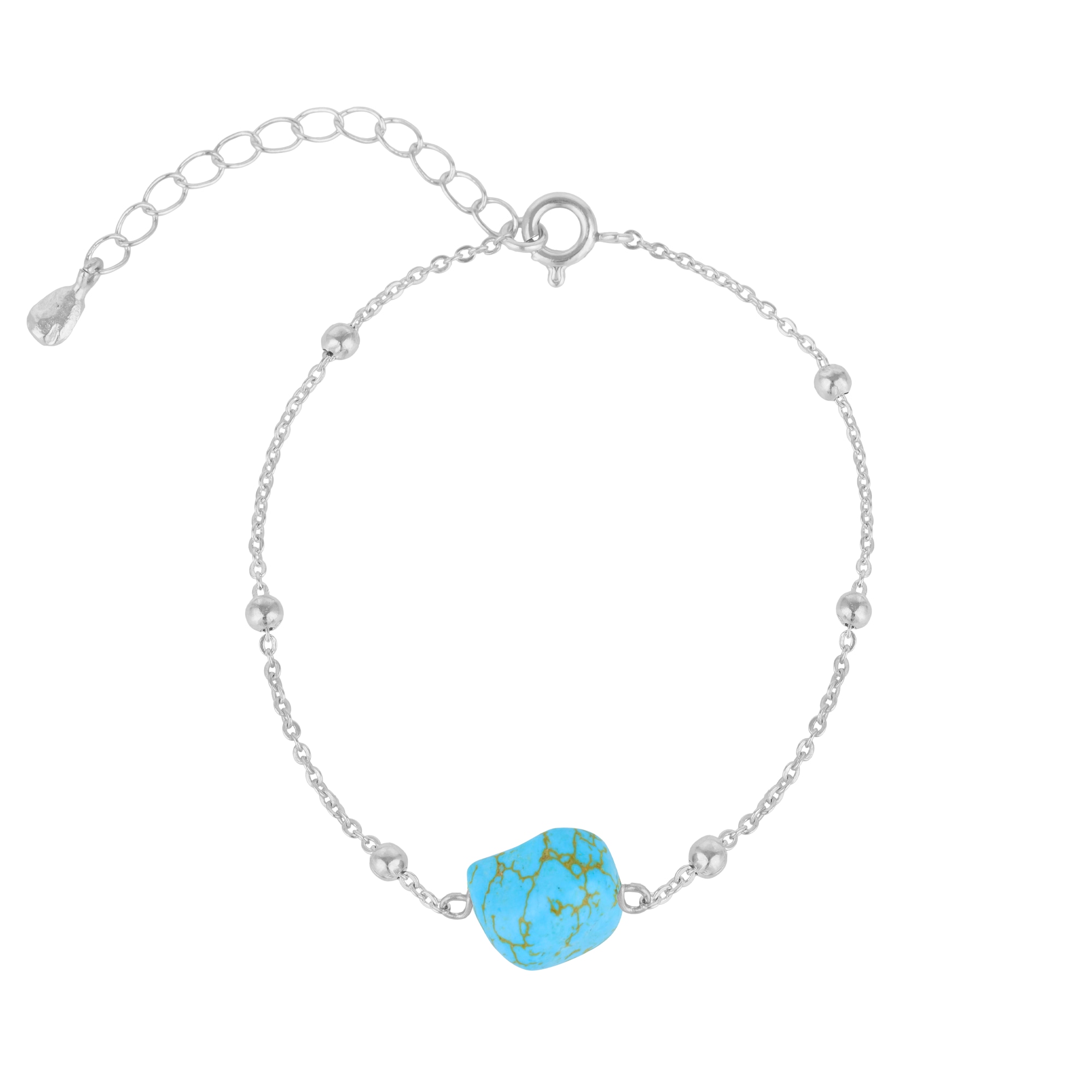 Women&rsquo;s Turquoise Beaded Chain Silver Bracelet | Mejoma