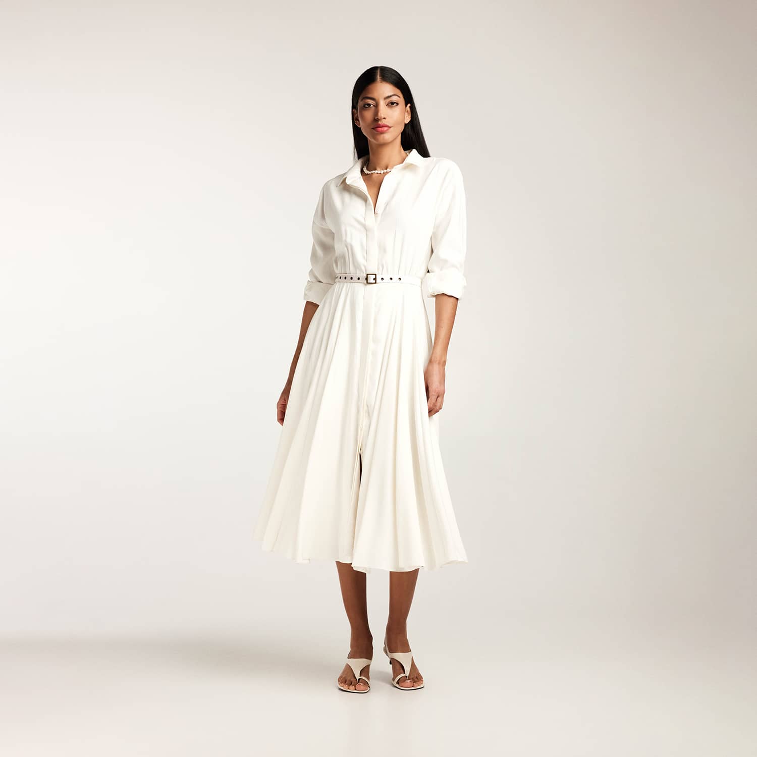 Alina Cernatescu Vera Viscose Midi Shirt Dress With Belt - White