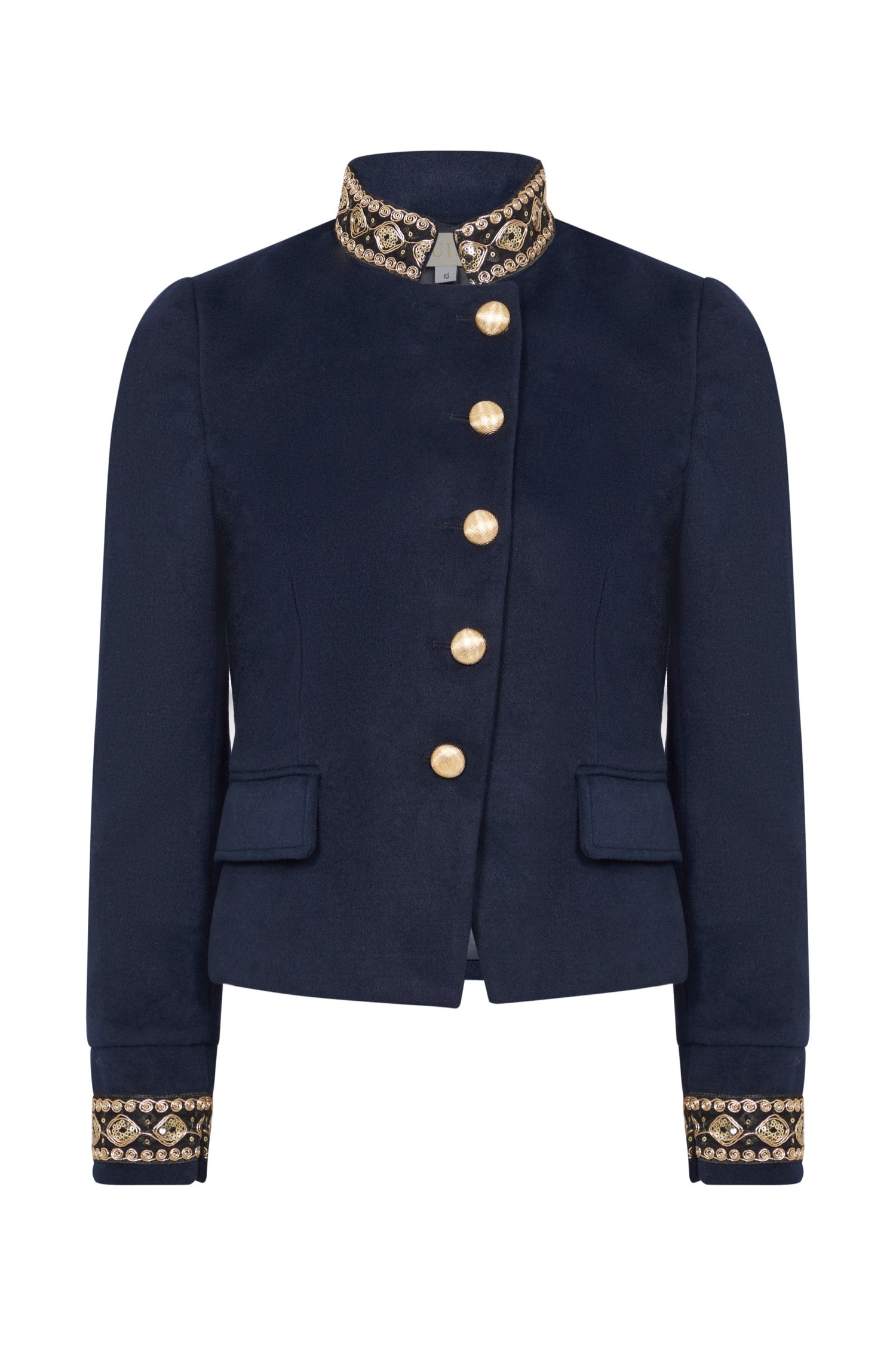 Women’s Gold / Blue Navy Military Jacket With Gold Sequin Braid Details Xxs Guinea