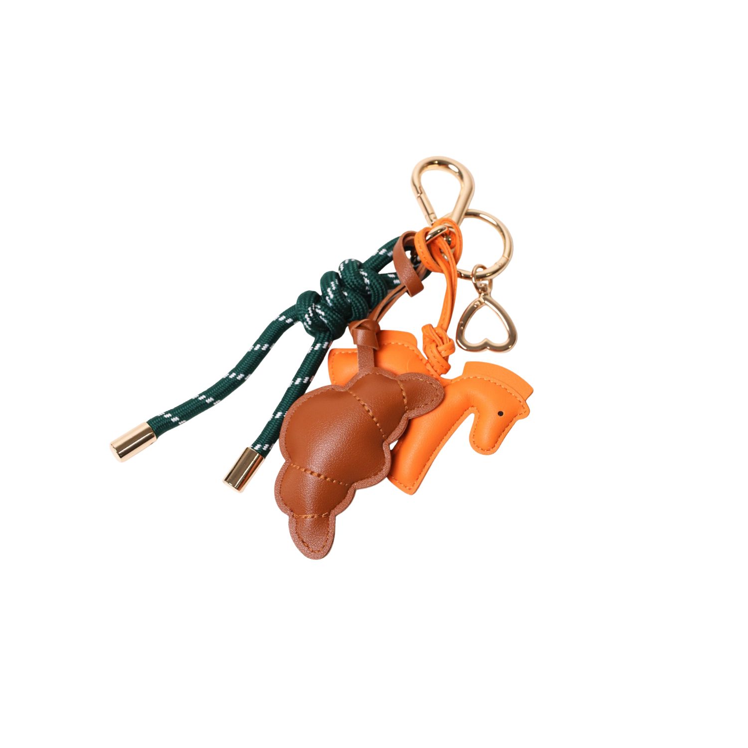 Pop Ups Brand Women's Green Key Chain Emerald With Charms - Brown Croissant And Orange Horse
