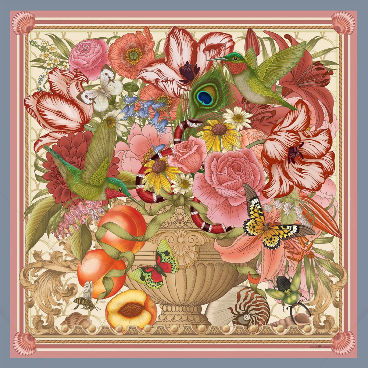 Emily Carter Women's Neutrals The Tulip Still Life Silk Scarf - L