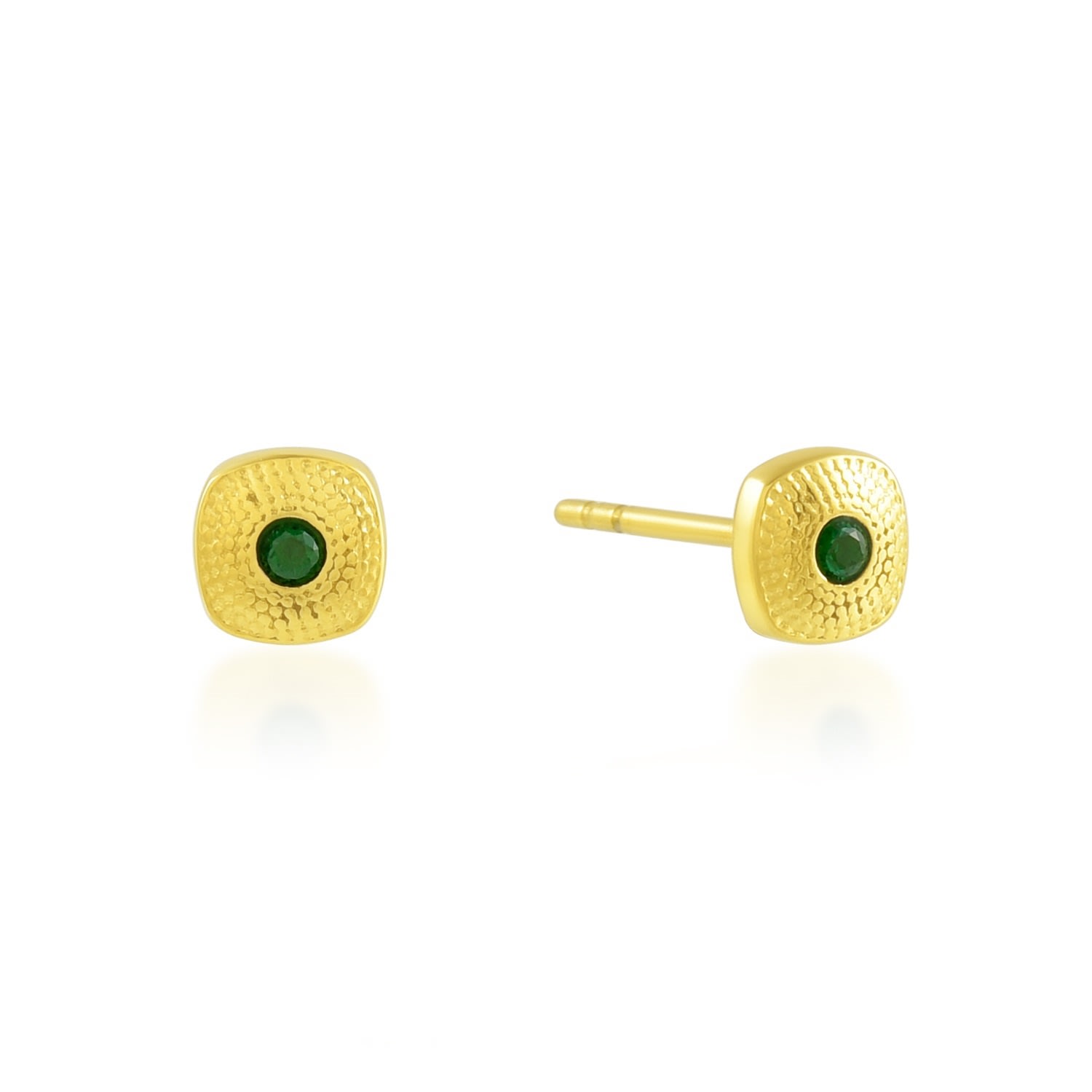 Women’s Gold Green Gems Granulated Studs Water Resistance Premium Plating Arvino