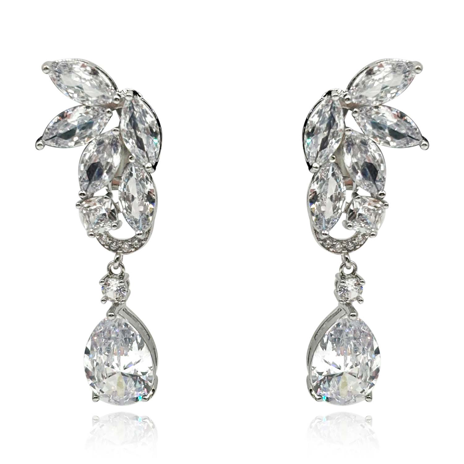 Michael Nash Jewelry Women's Neutrals Multi Navette Clip On Diamond Cubic Zirconium Top With Large Pear Shape Drop Earrin