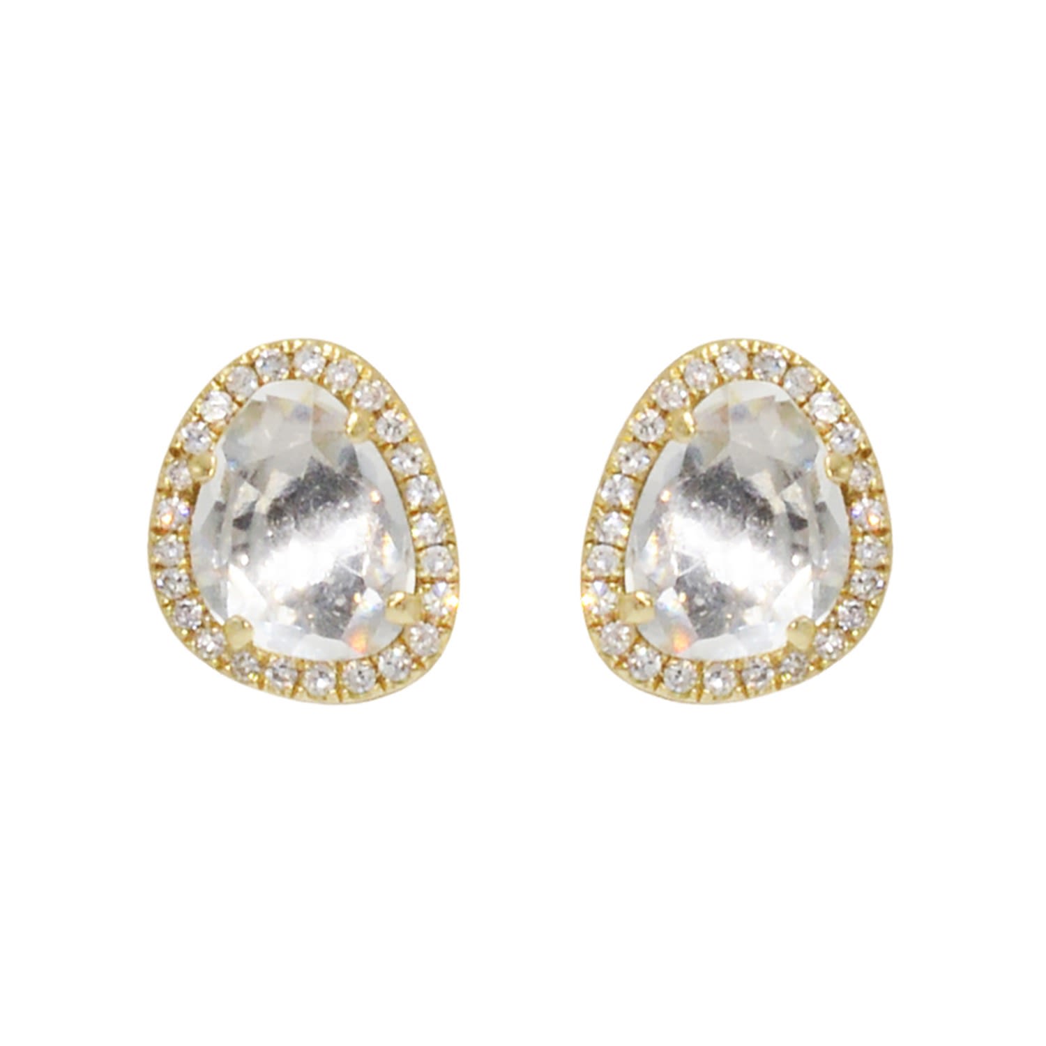 Kamaria Women's White Topaz Pebble Studs With Diamonds In Yellow Gold In Gold