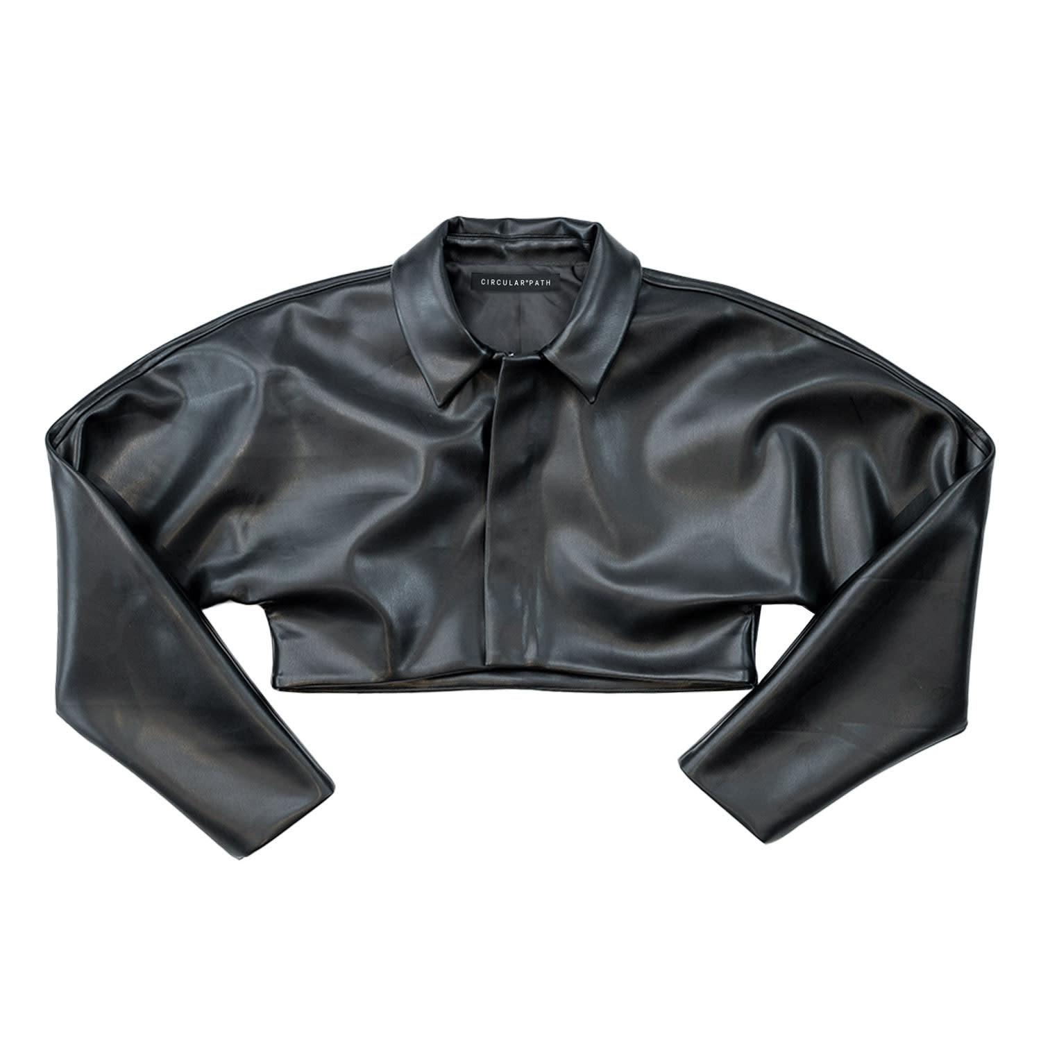 Circular Path Women's Crop Vegan Leather Jacket - Black