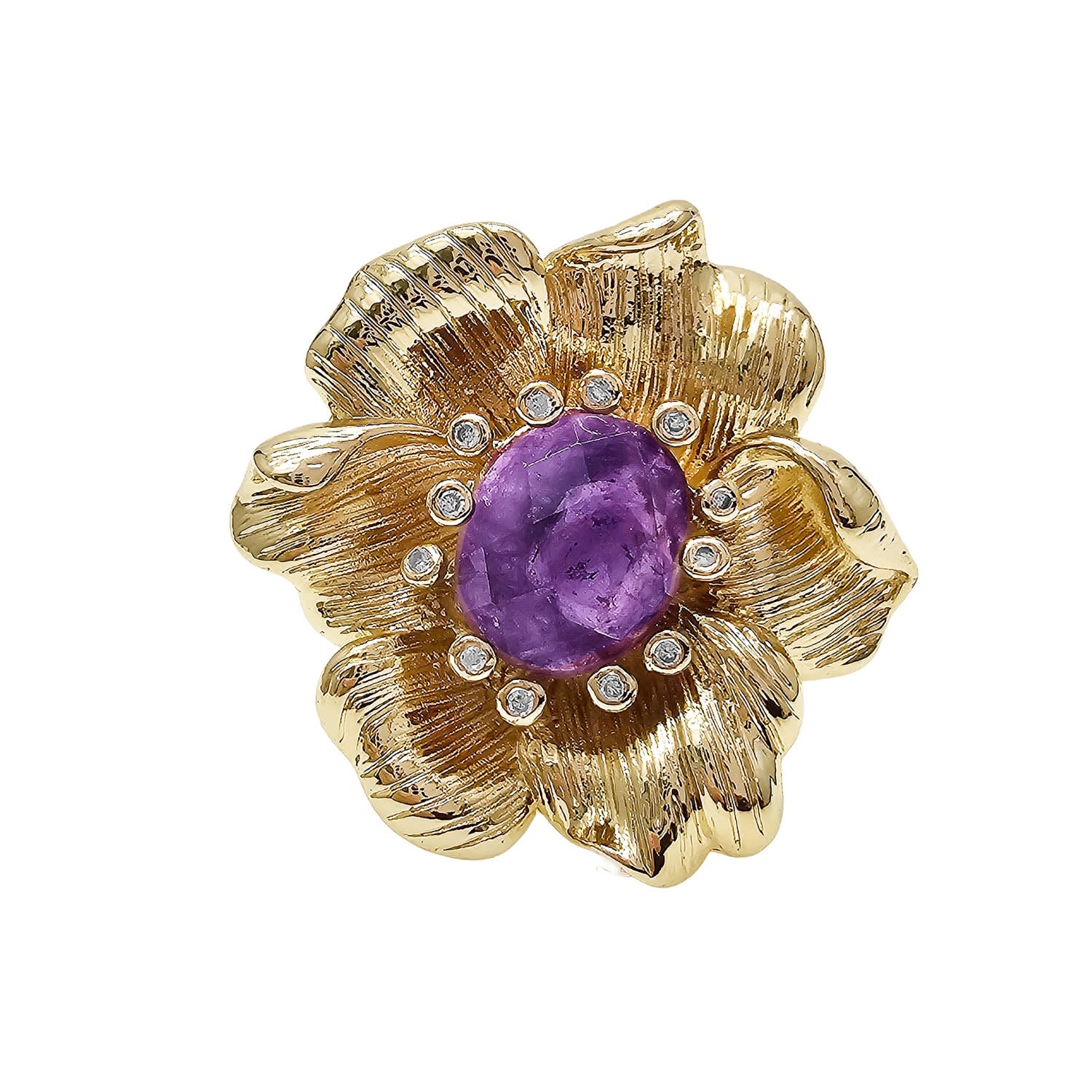 Farra Women's Pink / Purple Flower Setting With Amethyst Stone Ring