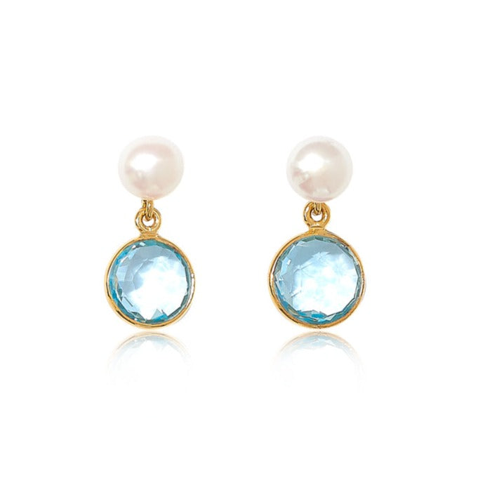 Pearls Of The Orient Online Women's White / Blue Nova Blue Topaz & Cultured Freshwater Pearl Drop Earrings In Multi
